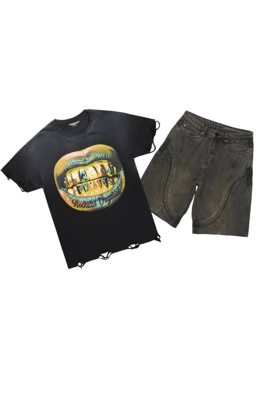 Gonen Black T-Shirt/Denim Short Set sold by Rockstar Original