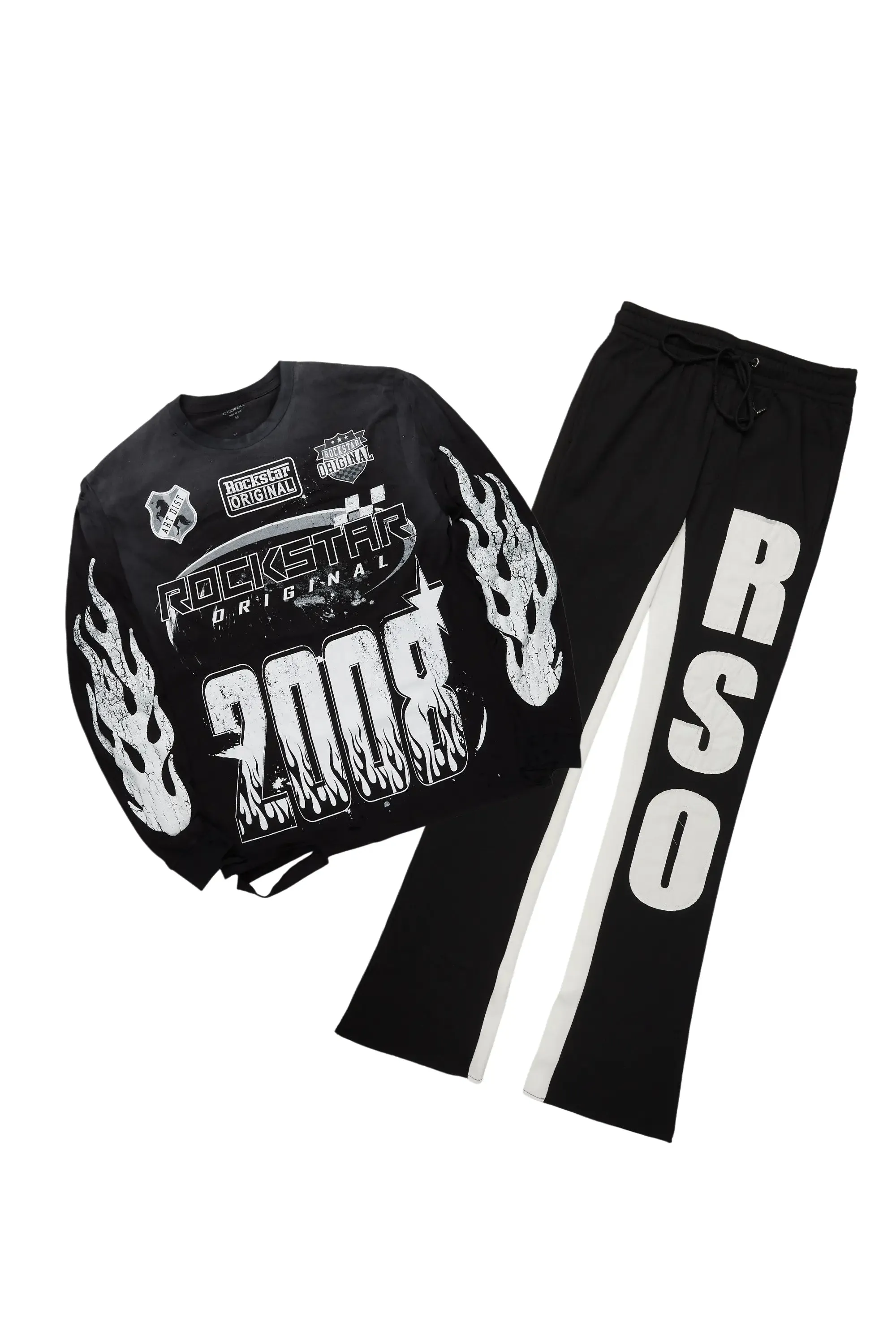 Amos Black Long Sleeve T-Shirt/Patch Baggy Pant Set sold by Rockstar Original