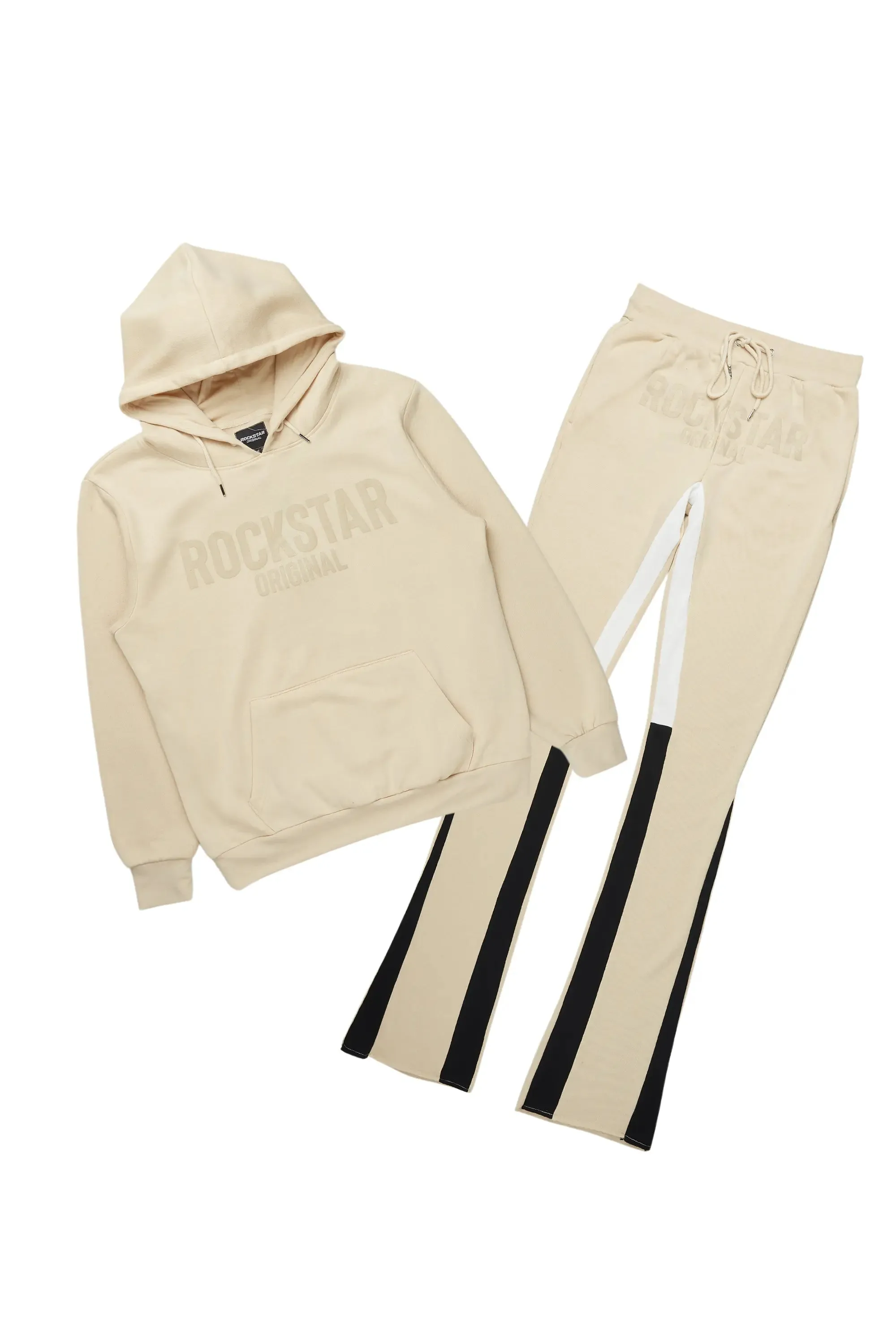 Sana Beige Hoodie/Stacked Flare Track Pant Set sold by Rockstar Original
