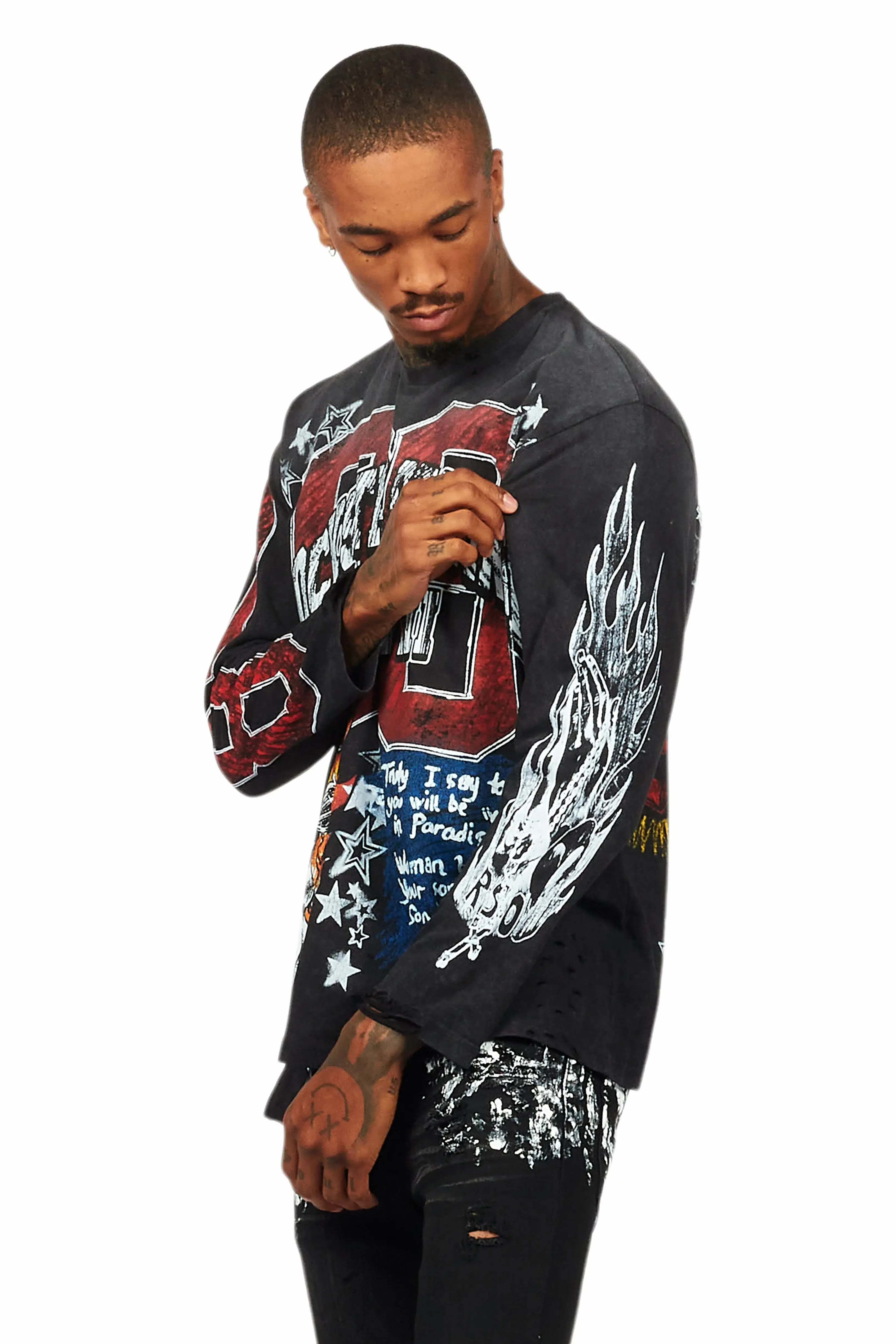 Jesus Crayon Vintage Black Long Sleeve Graphic T-Shirt sold by Rockstar Original product image thumbnail 4