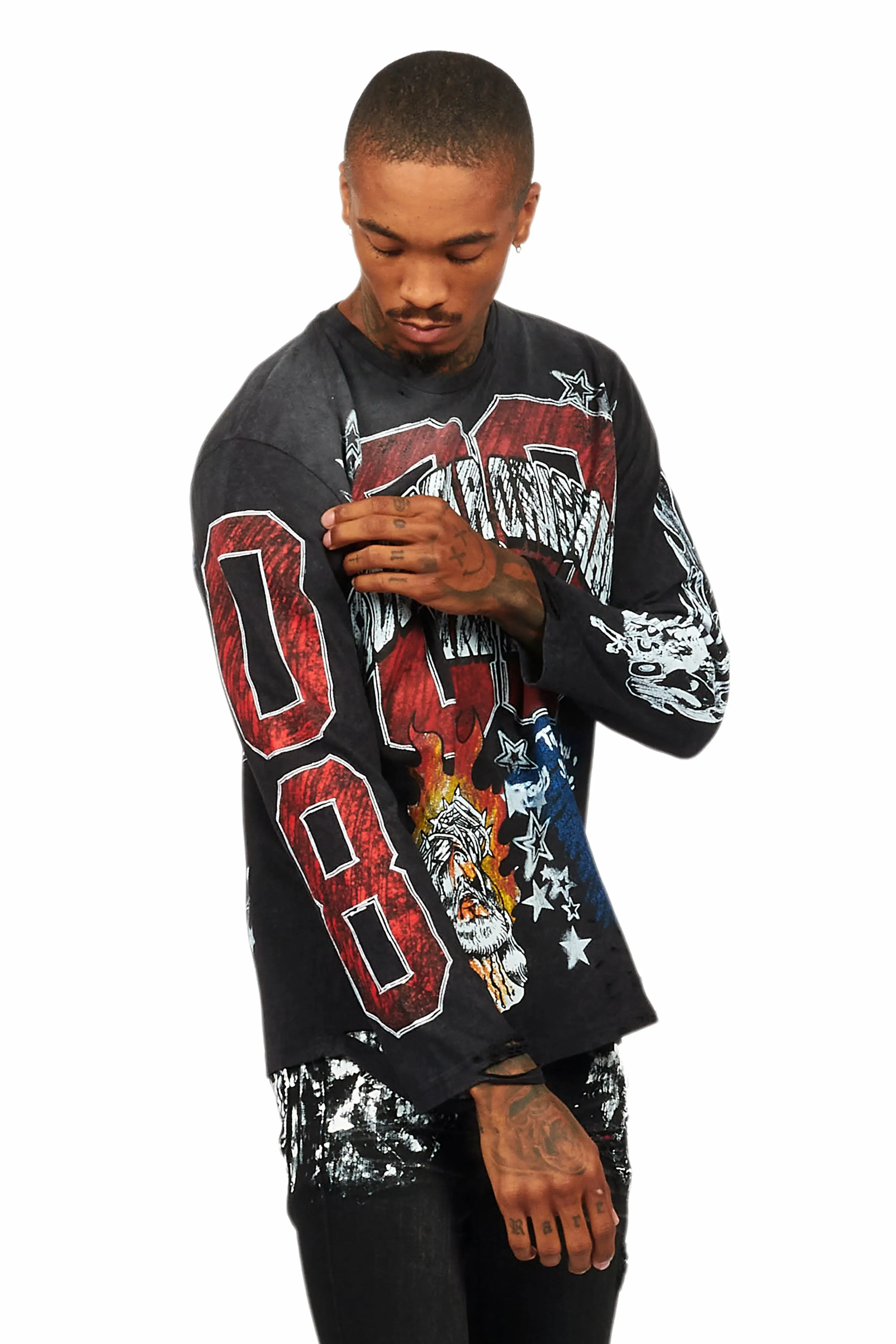 Jesus Crayon Vintage Black Long Sleeve Graphic T-Shirt sold by Rockstar Original product image thumbnail 3