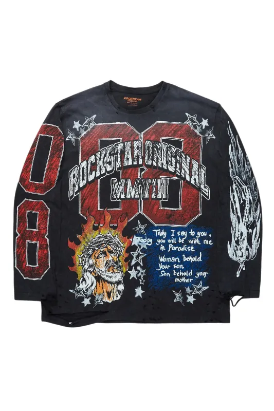 Jesus Crayon Vintage Black Long Sleeve Graphic T-Shirt sold by Rockstar Original