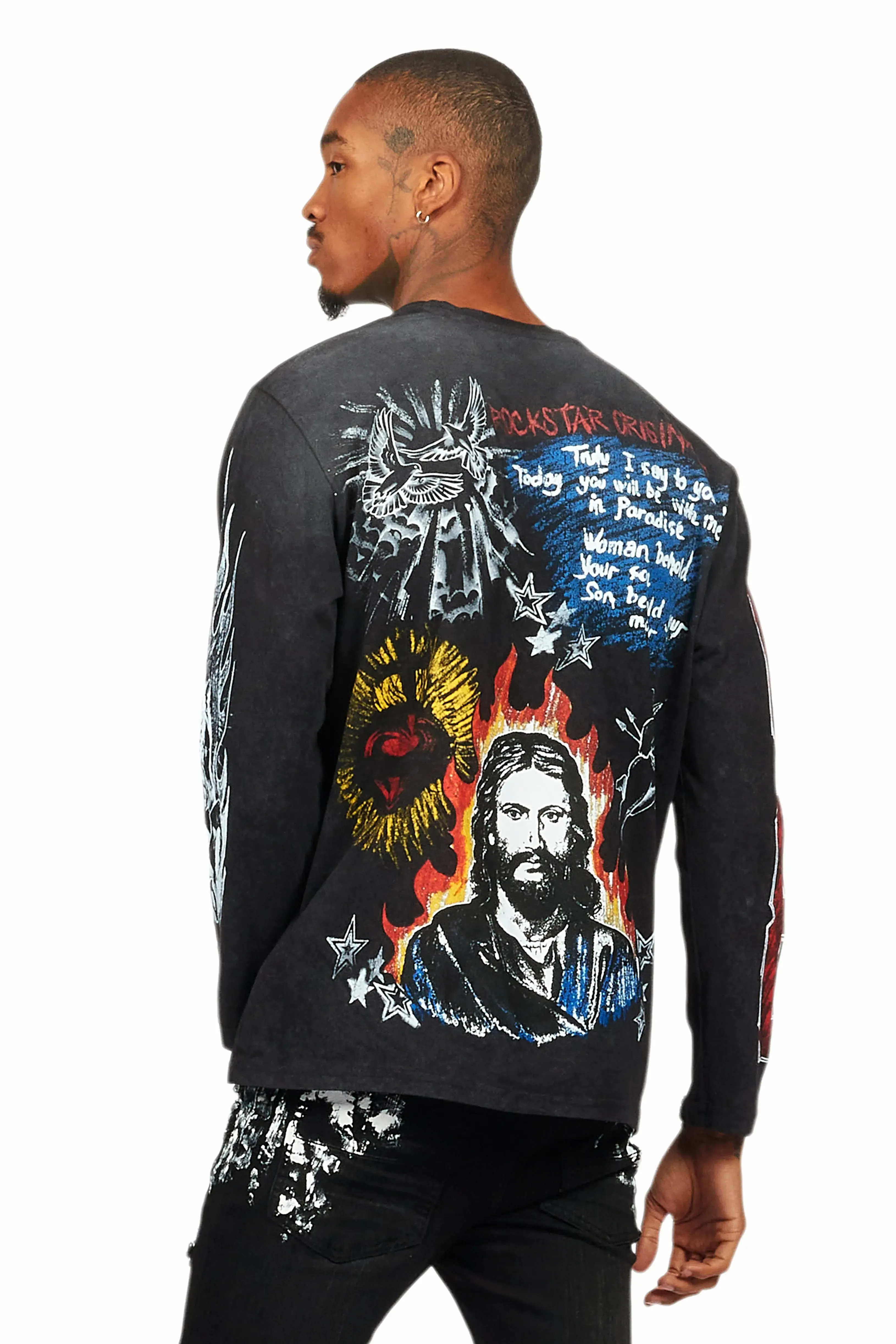 Jesus Crayon Vintage Black Long Sleeve Graphic T-Shirt sold by Rockstar Original product image thumbnail 5