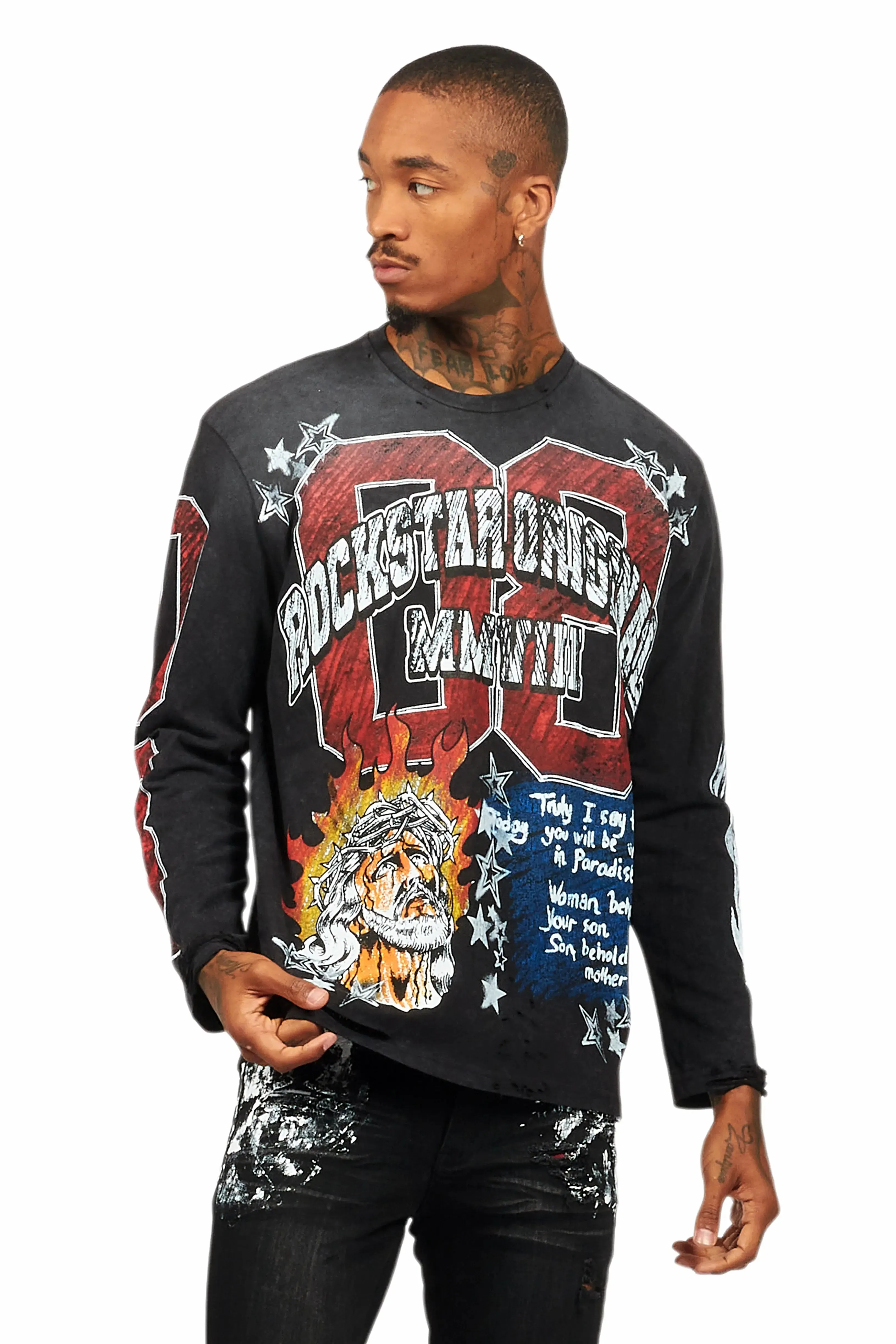 Jesus Crayon Vintage Black Long Sleeve Graphic T-Shirt sold by Rockstar Original product image thumbnail 2