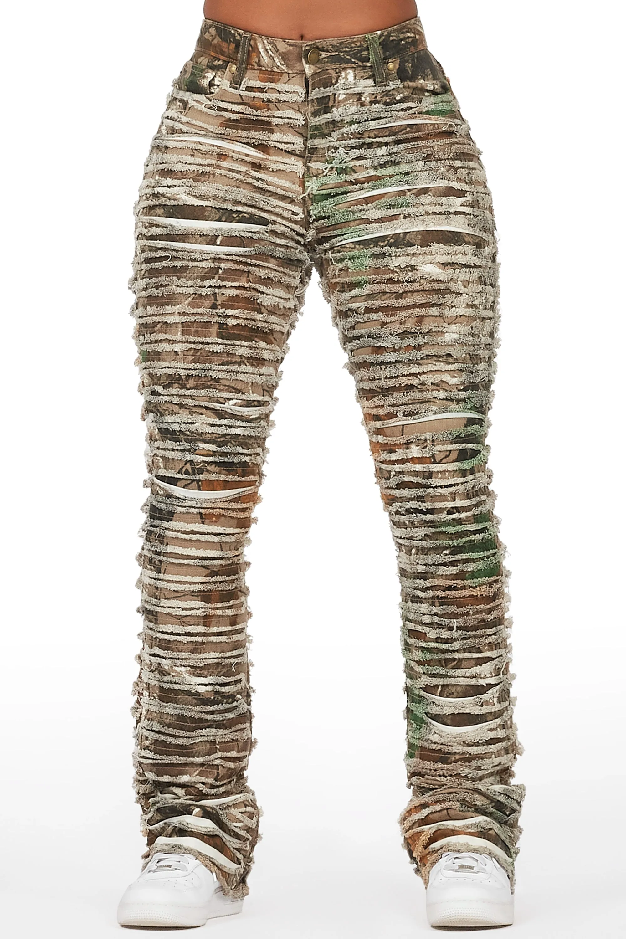 Melany Woodland Camo Stacked Flared Jean sold by Rockstar Original