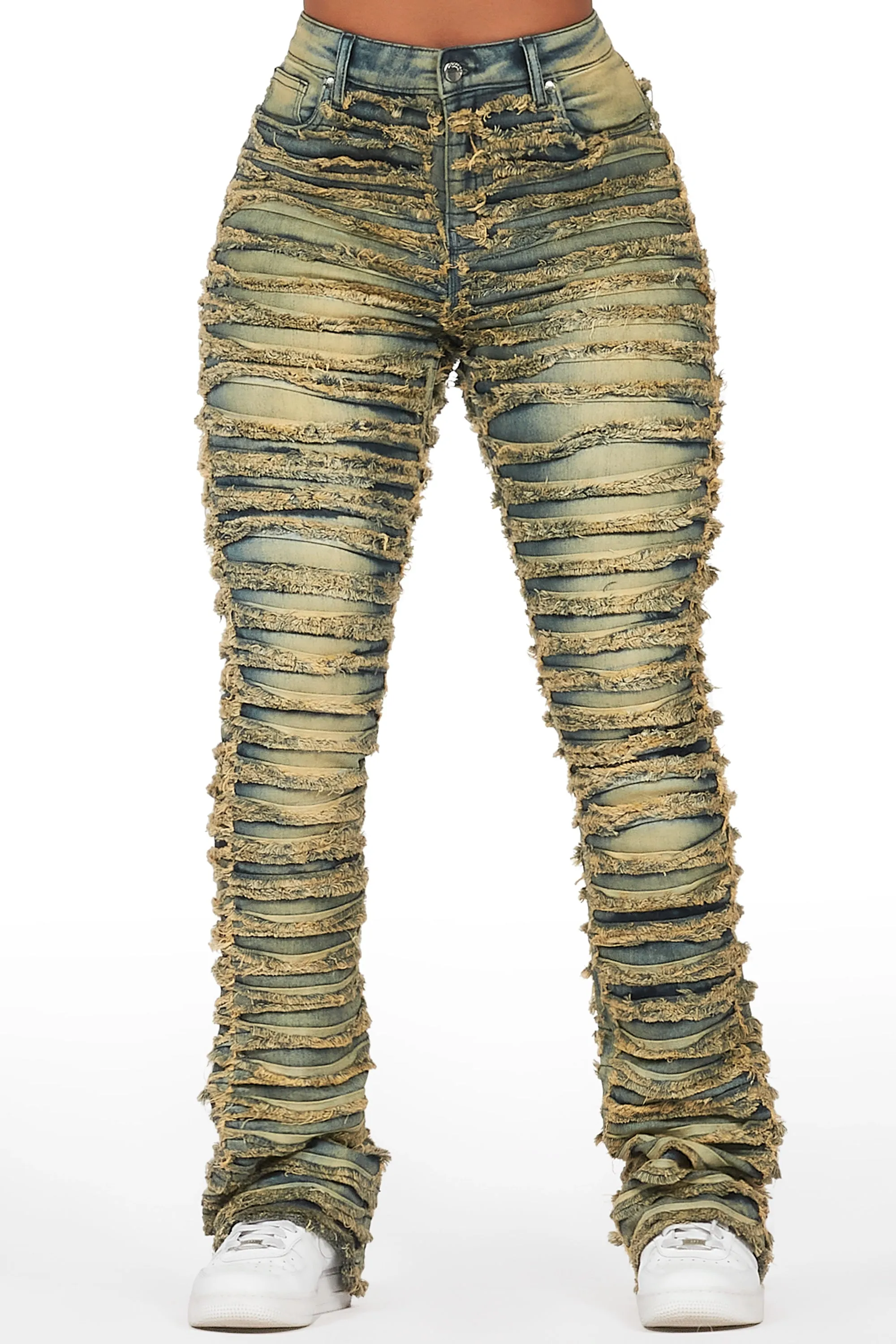 Melany Tinted Dark Wash Stacked Flared Jean sold by Rockstar Original