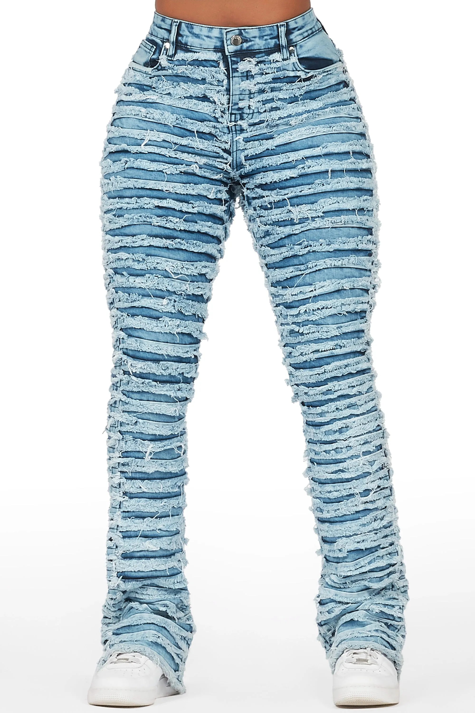 Melany Med. Wash Stacked Flared Jean sold by Rockstar Original