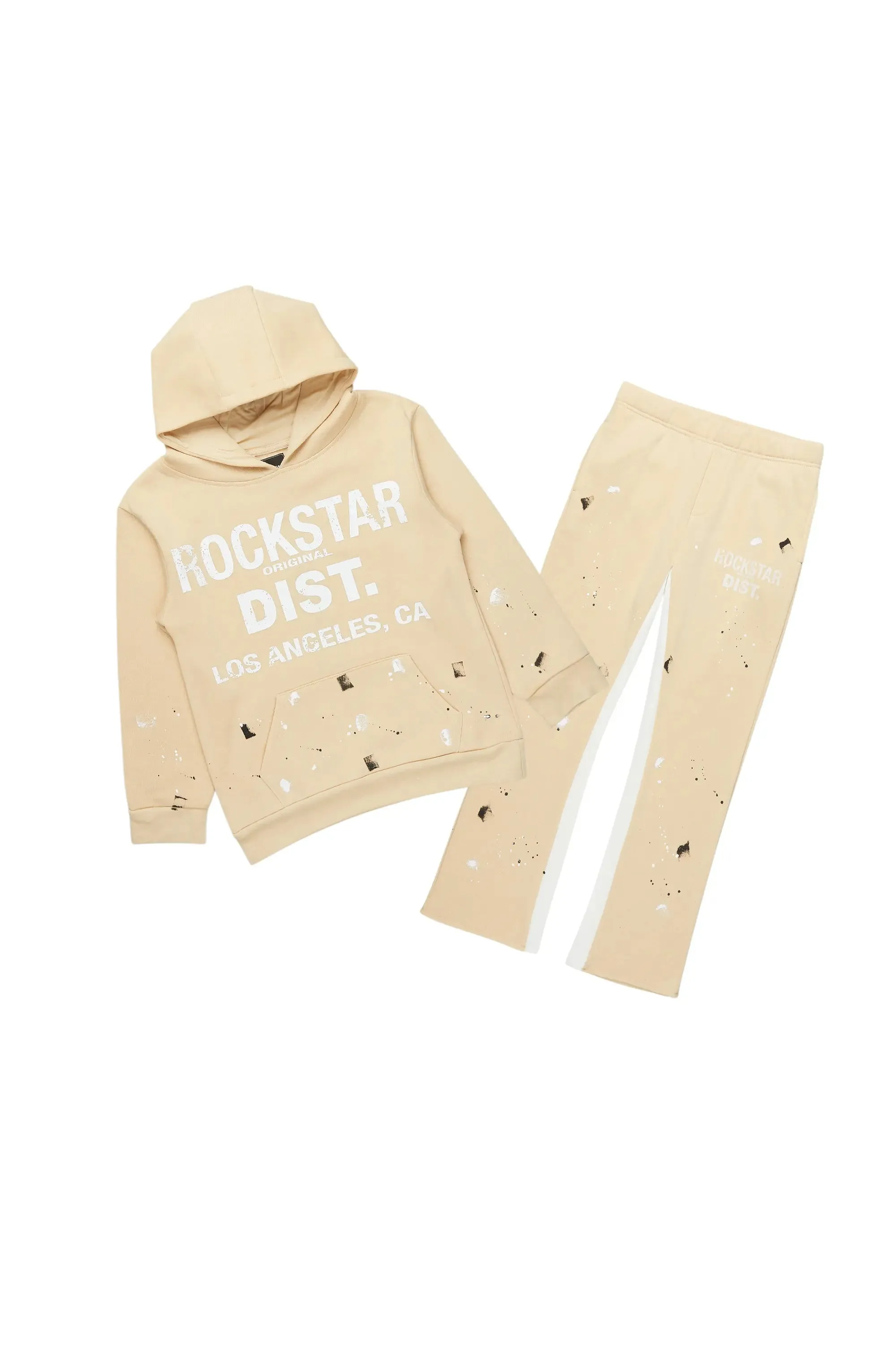 Boys Scottie Beige/White Baggy Stacked Track Set sold by Rockstar Original