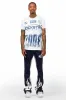 Amos White/Navy T-Shirt/Stacked Baggy Track Pant Set sold by Rockstar Original