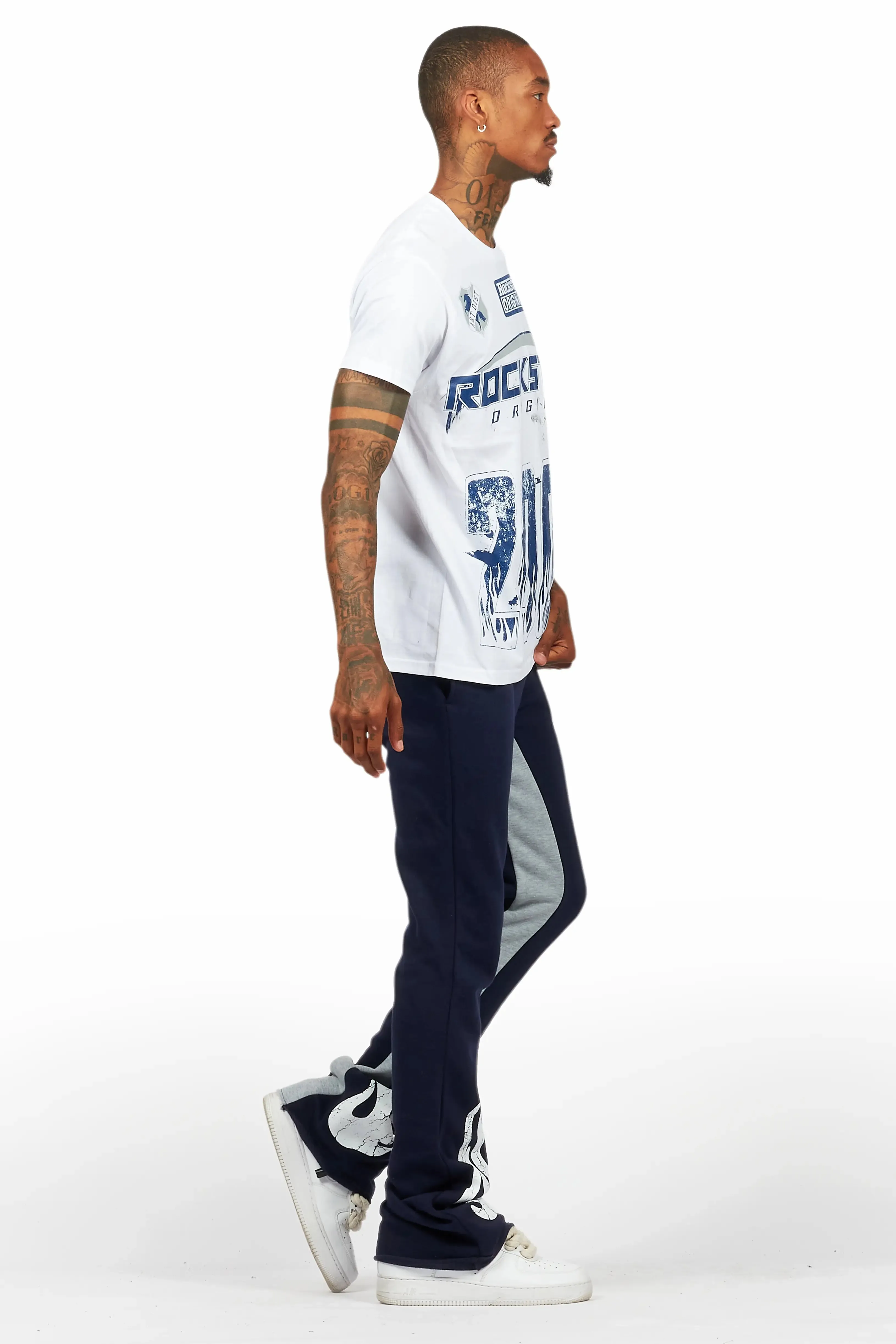 Amos White/Navy T-Shirt/Stacked Baggy Track Pant Set sold by Rockstar Original product image thumbnail 3