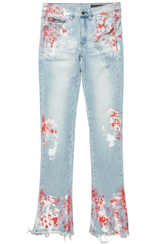 Kodak Blue/Red Painter Stacked Flare Jean sold by Rockstar Original