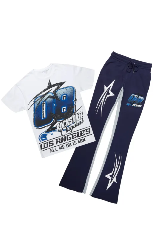 Kastell White/Navy T-Shirt/Stacked Baggy Track Pant Set sold by Rockstar Original