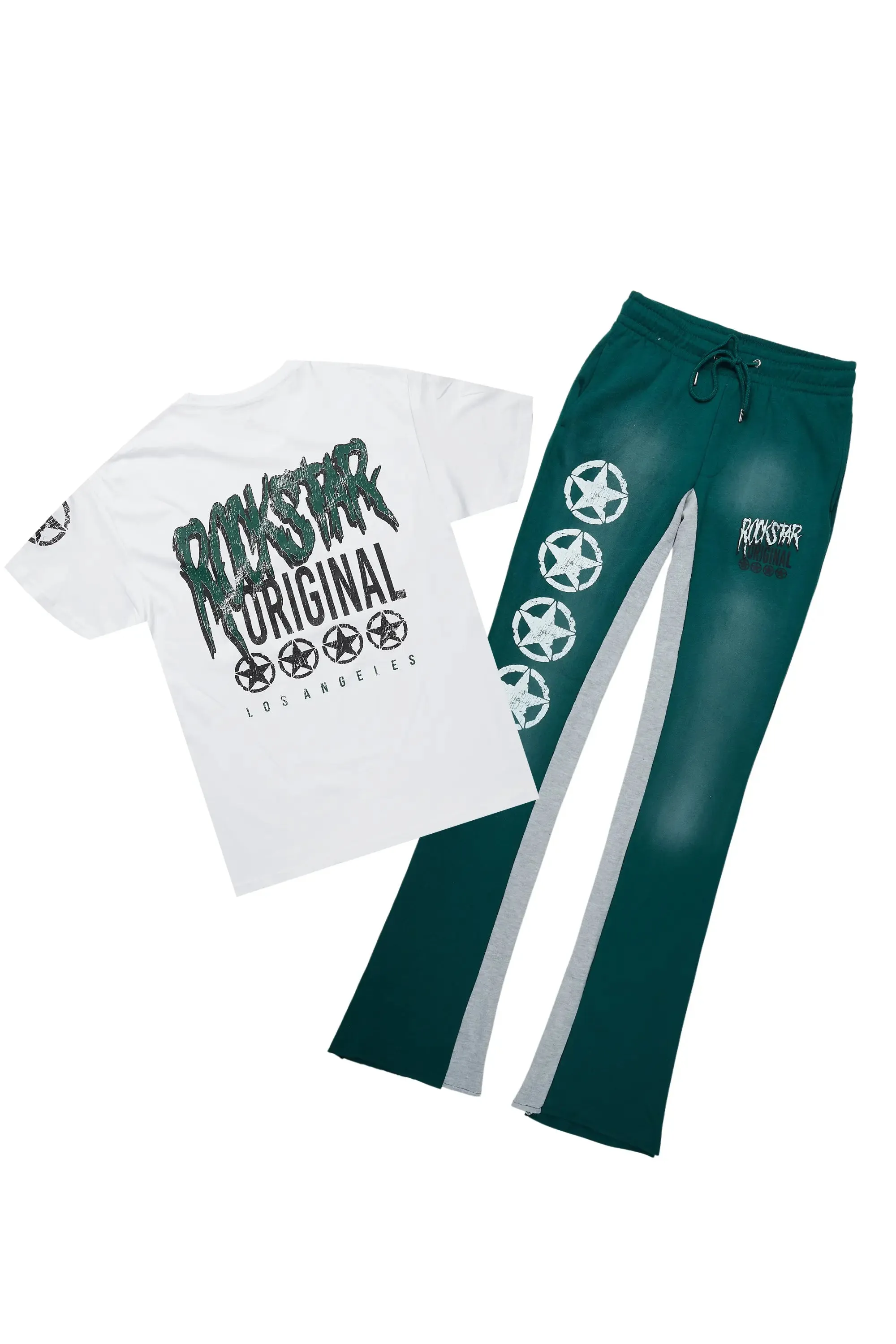 Wizzurd White/Green T-Shirt/Stacked Baggy Track Pant Set sold by Rockstar Original
