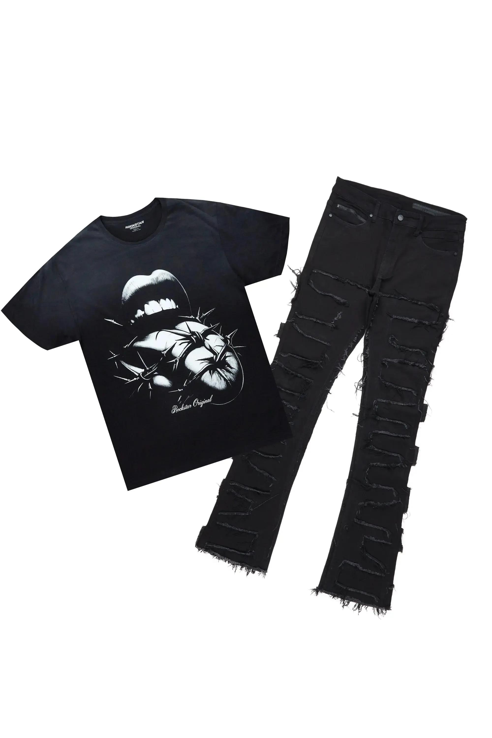 Schmear Black T-Shirt/Stacked Flare Jean Bundle sold by Rockstar Original