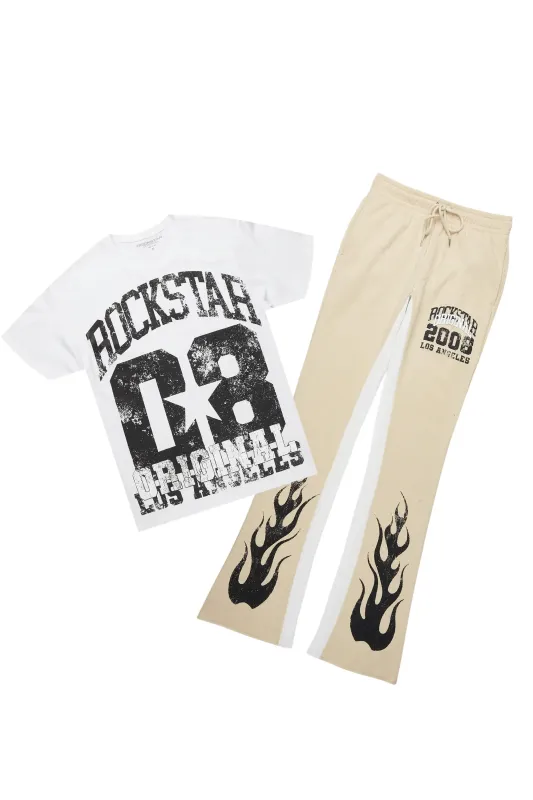 Edel White/Beige T-Shirt/Stacked Baggy Track Pant Set sold by Rockstar Original