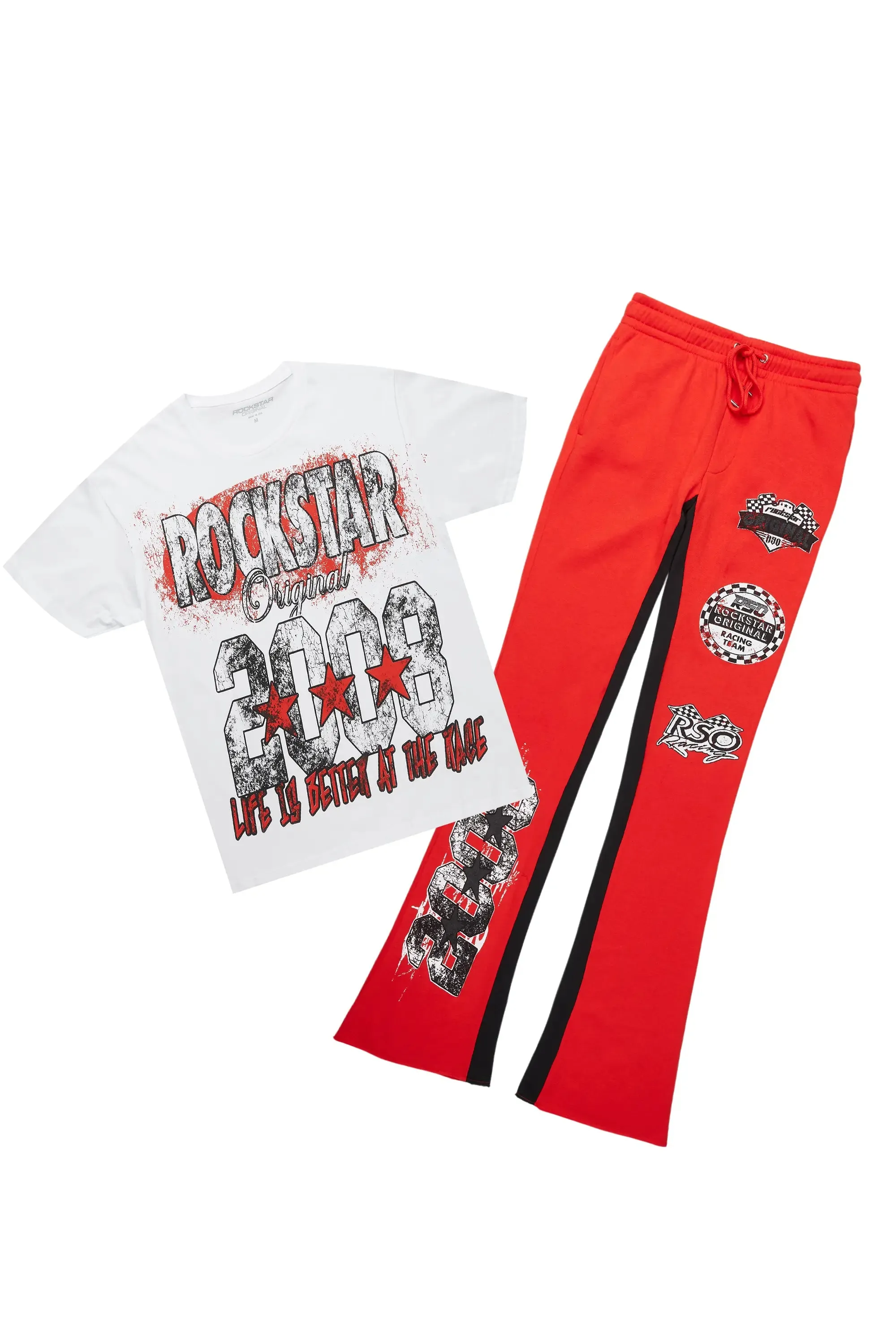 Racing Grung White/Red T-Shirt/Stacked Baggy Track Pant Set sold by Rockstar Original