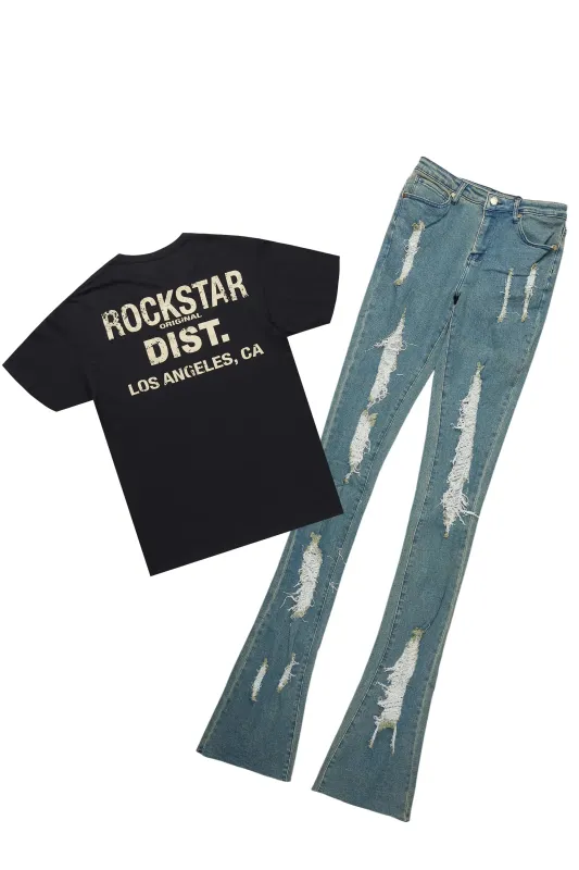 Lathisa Black/Blue T-Shirt & Jean Set sold by Rockstar Original