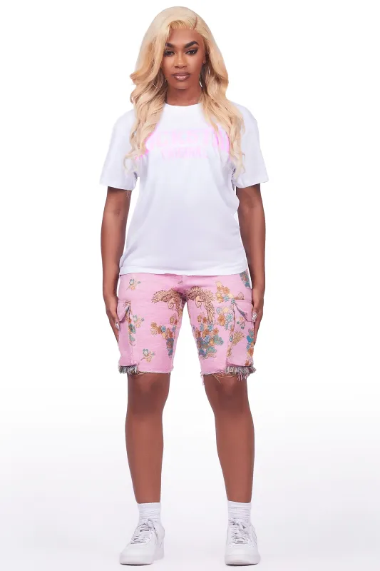 Vatasha White/Pink T-Shirt Short Set sold by Rockstar Original