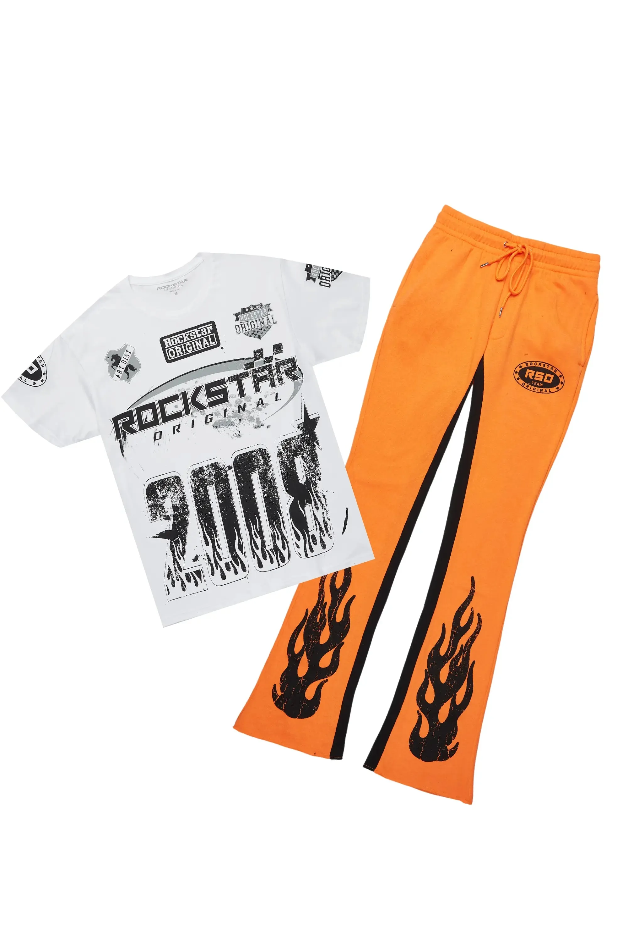 Amos White/Orange T-Shirt/Stacked Baggy Track Pant Set sold by Rockstar Original