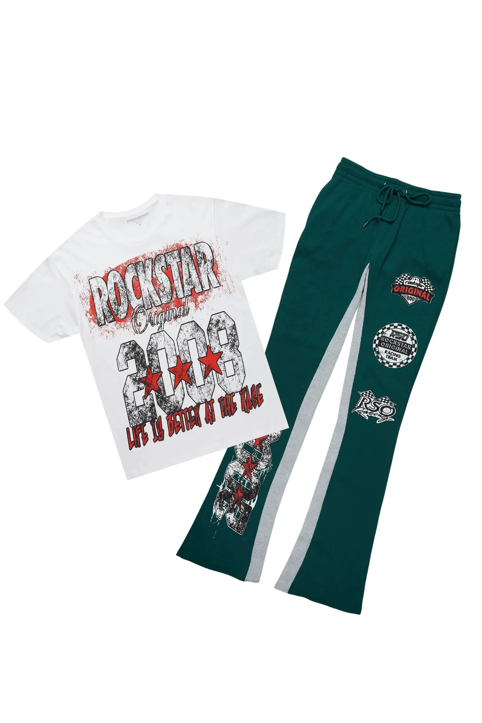 Racing Grung White/Green T-Shirt/Stacked Baggy Track Pant Set sold by Rockstar Original