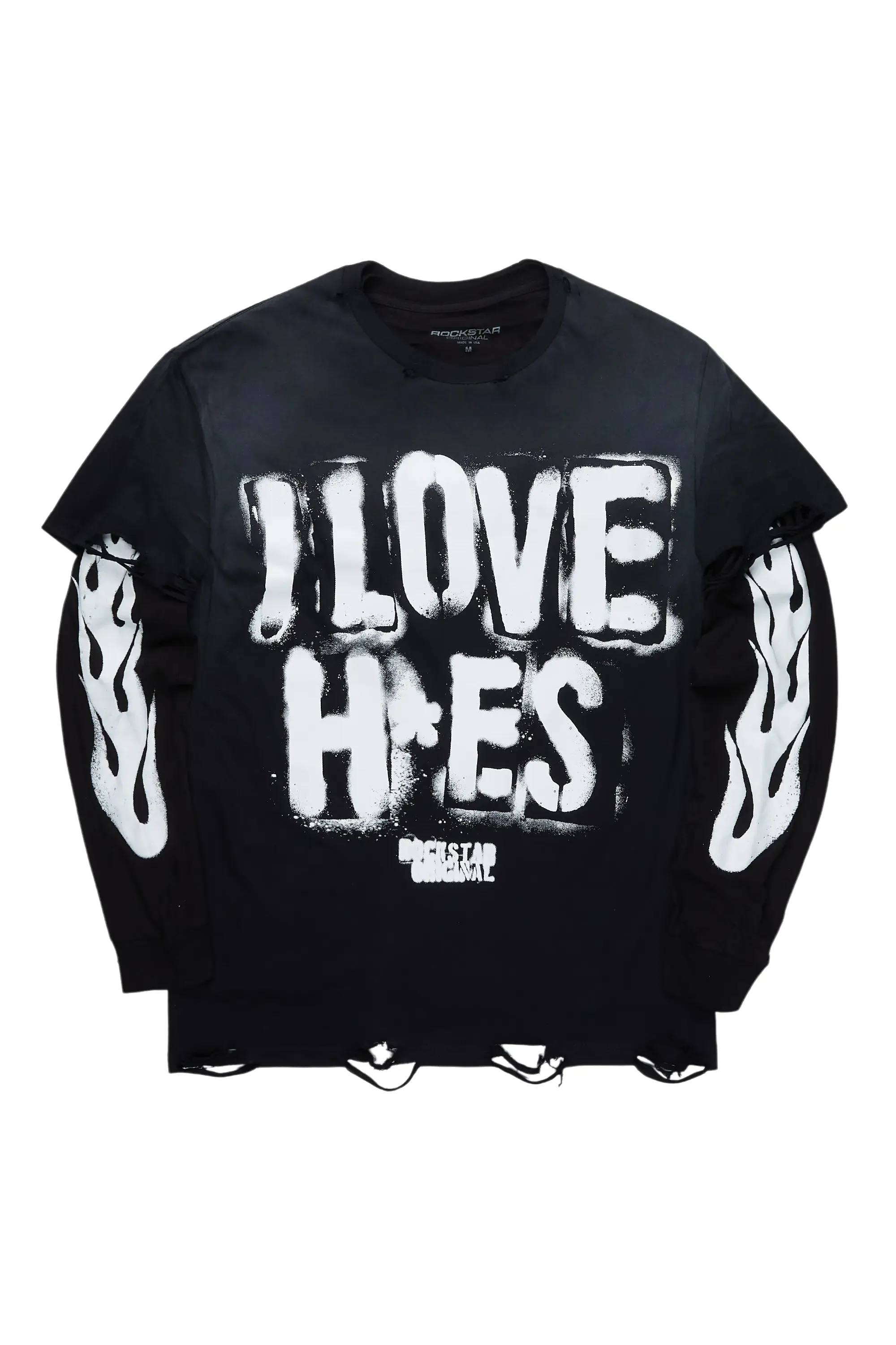 Banyan Black Double Layer Long Sleeve Graphic T-Shirt sold by Rockstar Original