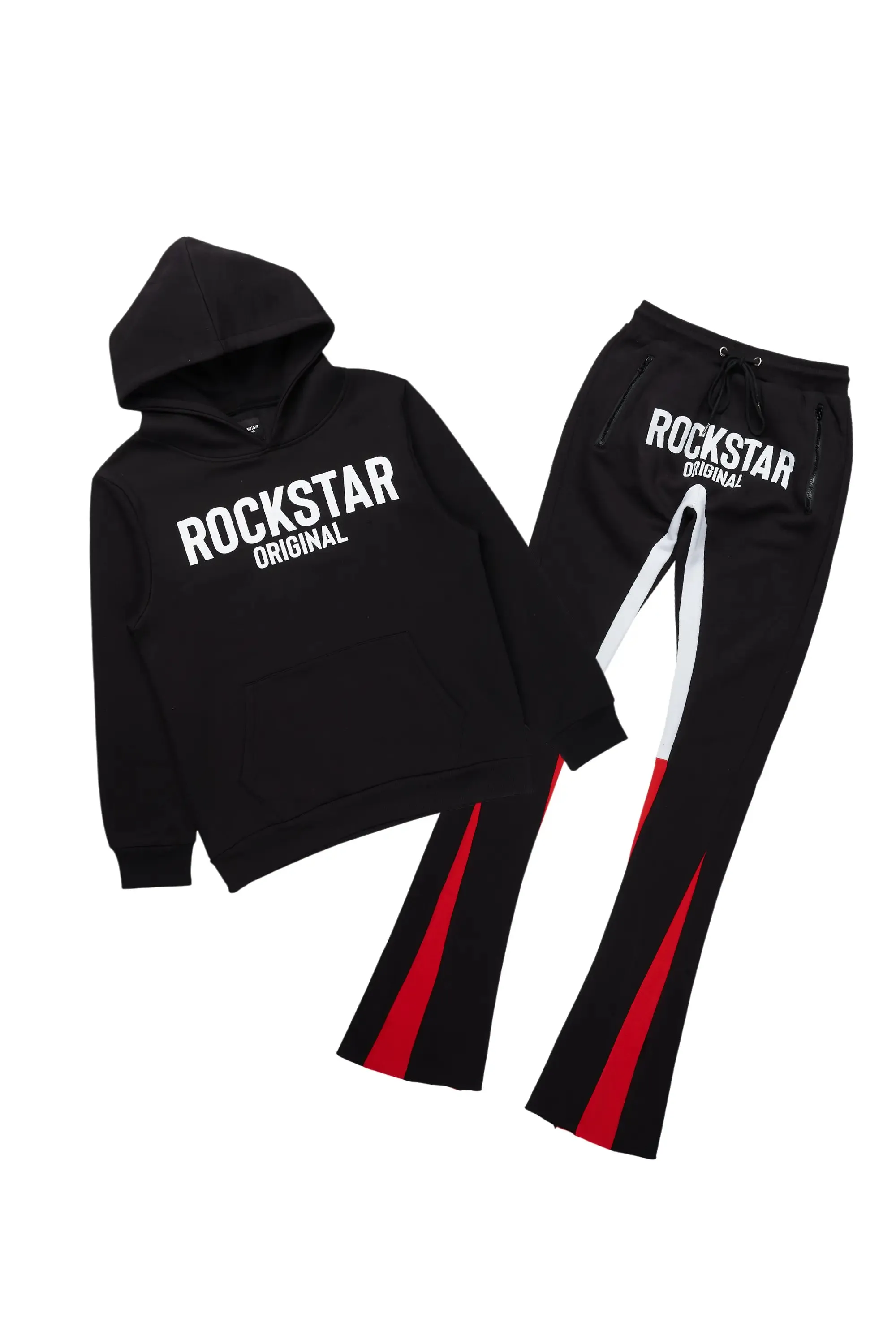 Sana Black/White Hoodie/Stacked Flare Track Pant Set sold by Rockstar Original