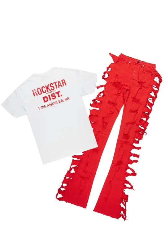 Laquoia White/Red T-Shirt & Pant Set sold by Rockstar Original