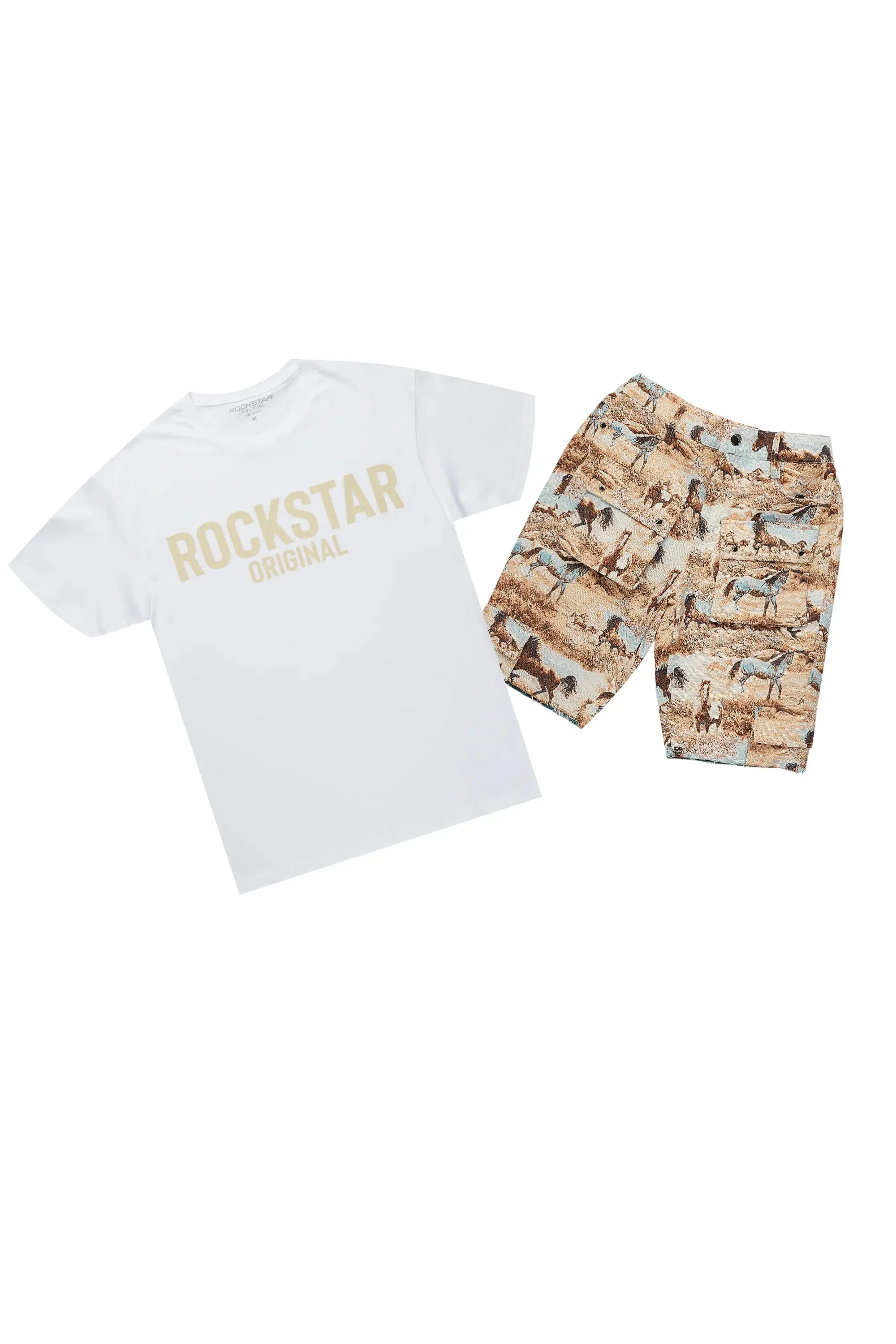 Denea White/Beige T-Shirt Short Set sold by Rockstar Original