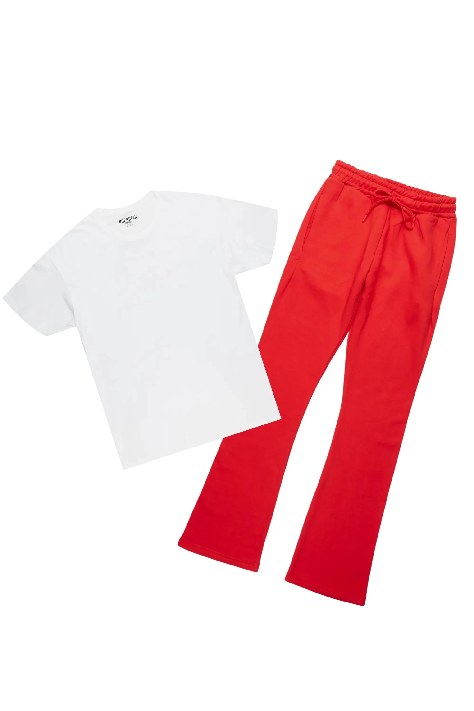 Basic White/Red T-Shirt/Stacked Track Pant Set sold by Rockstar Original