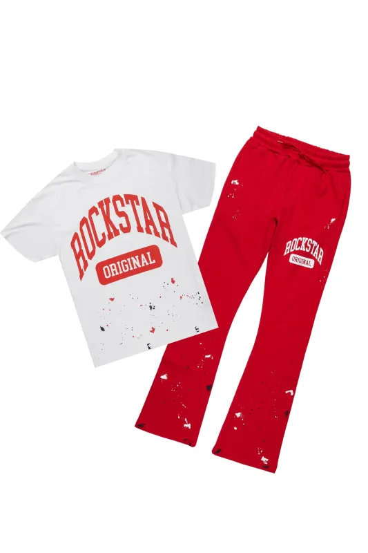 Rainer White/Red T-Shirt/Stacked Track Pant Set sold by Rockstar Original