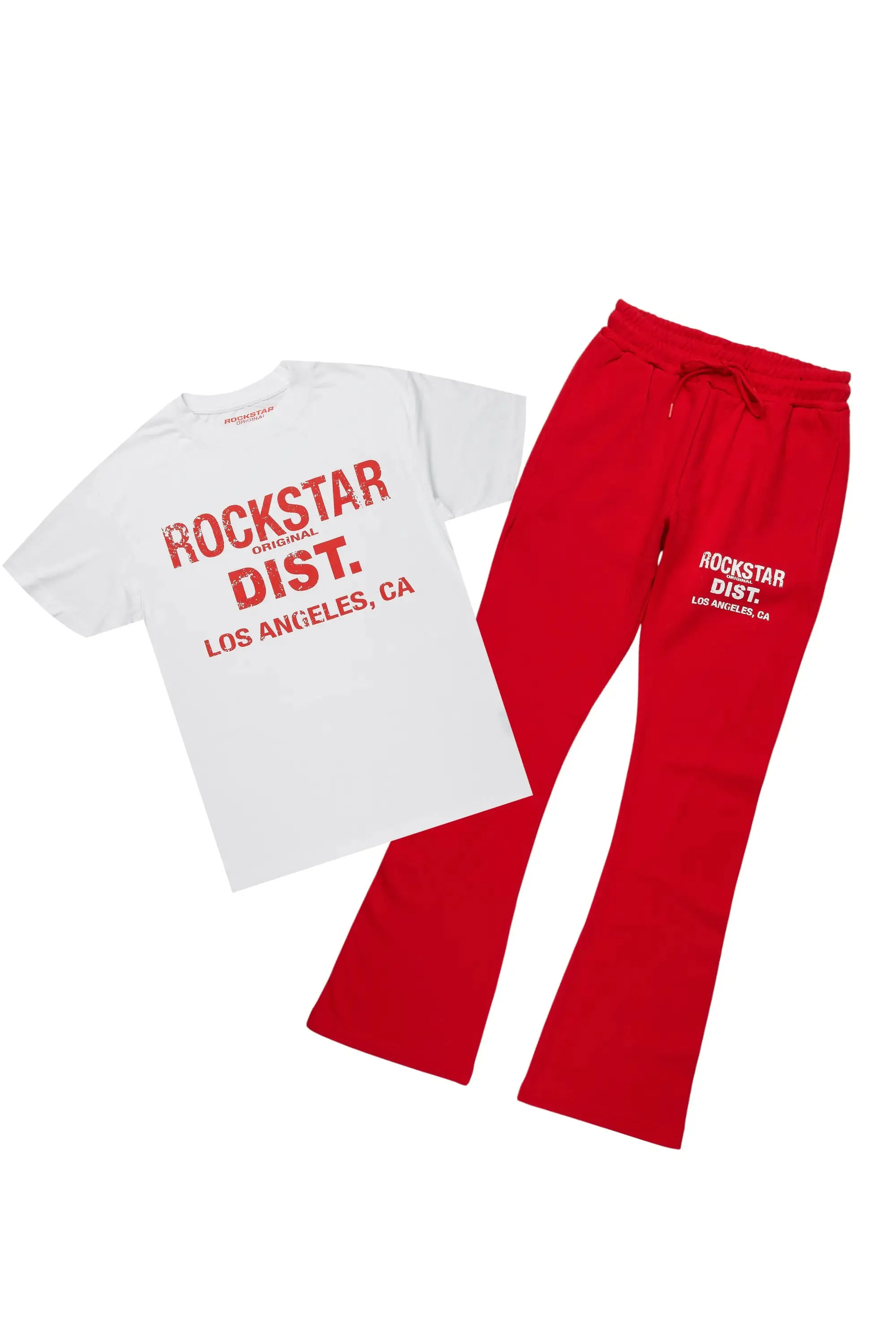 Lake White/Red Oversized T-Shirt/Stacked Track Pant Set sold by Rockstar Original