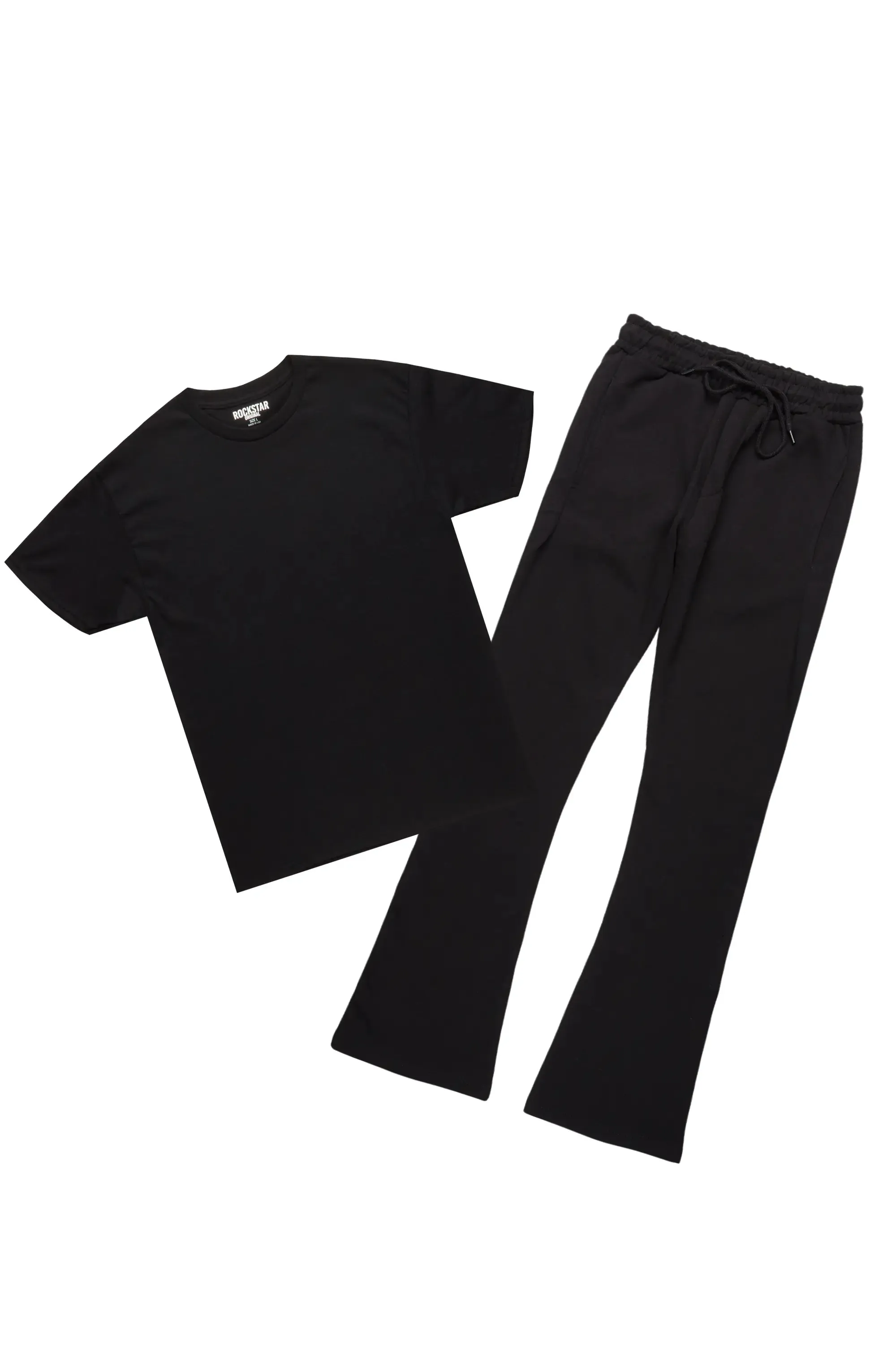 Basic Black Oversized T-Shirt/Stacked Track Pant Set sold by Rockstar Original