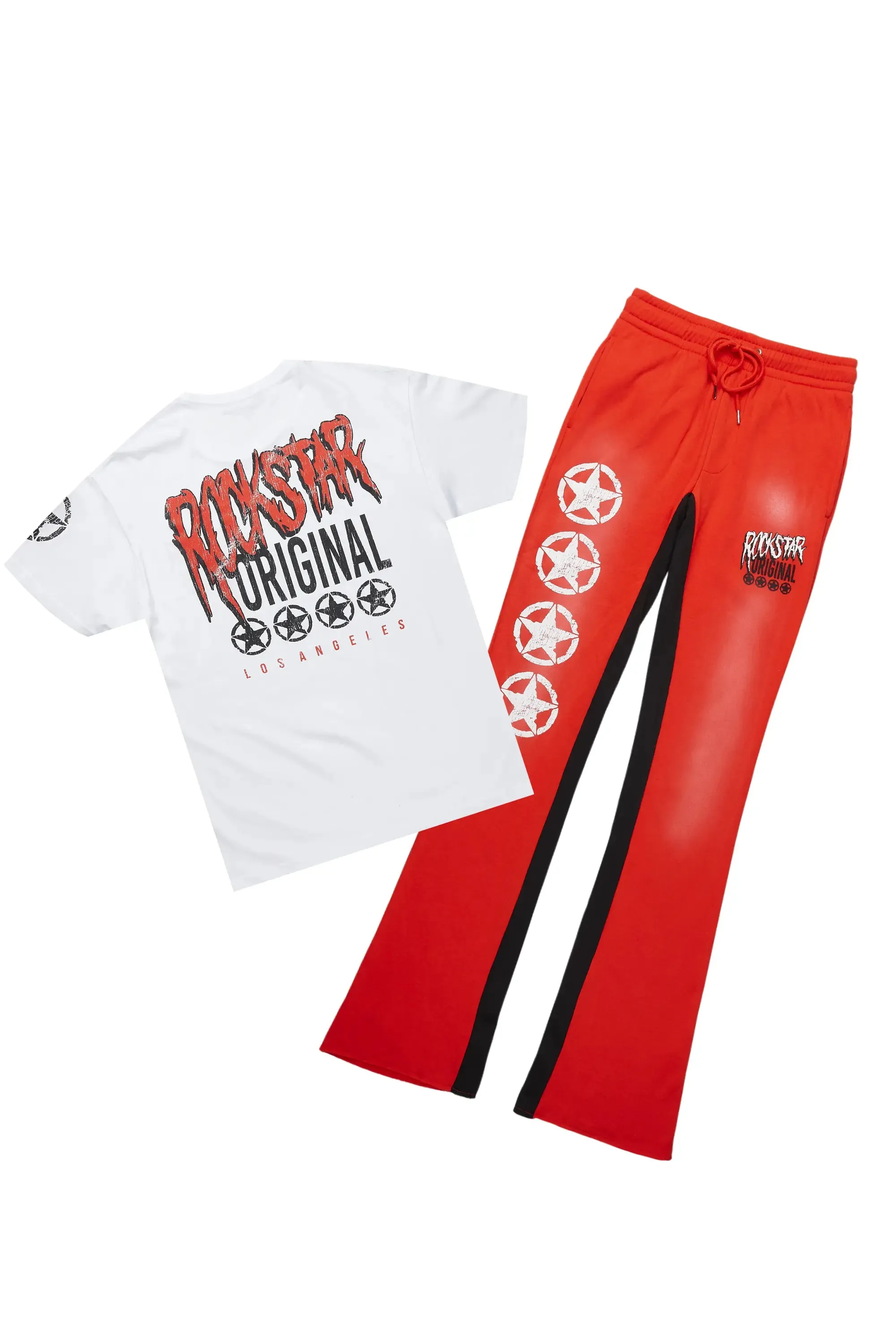Wizzurd White/Red T-Shirt/Stacked Baggy Track Pant Set sold by Rockstar Original