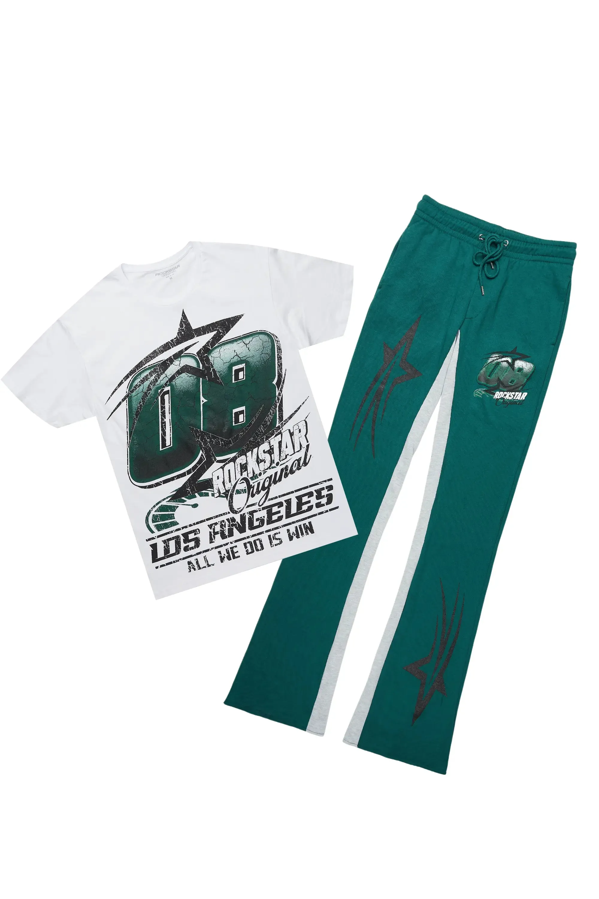 Kastell White/Green T-Shirt/Stacked Baggy Track Pant Set sold by Rockstar Original