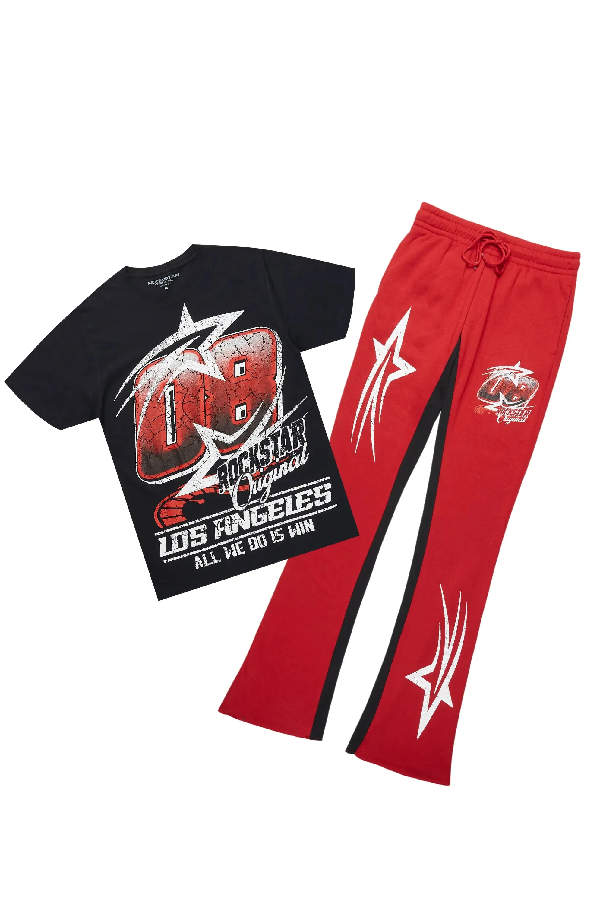 Kastell Black/Burgundy T-Shirt/Stacked Baggy Track Pant Set sold by Rockstar Original