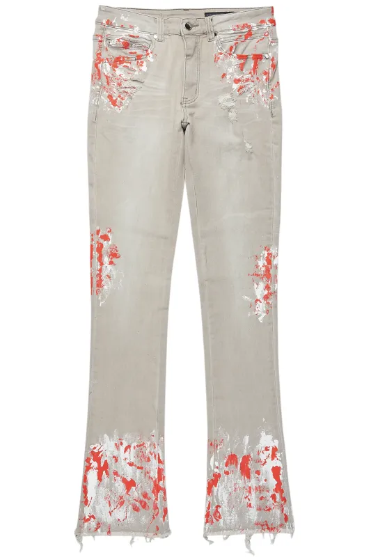 Kodak Grey/Red Painter Stacked Flare Jean sold by Rockstar Original