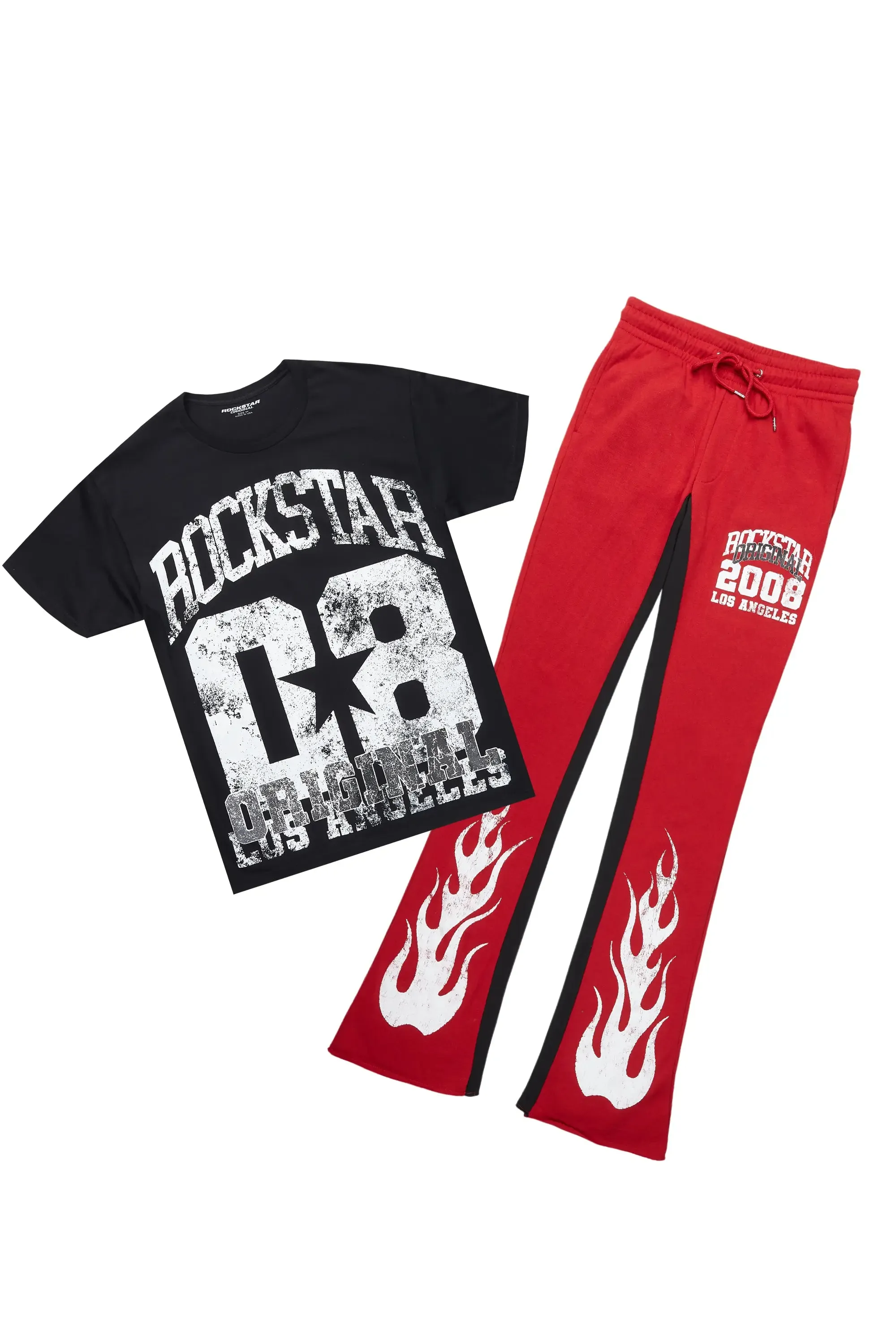 Edel Black/Burgundy T-Shirt/Stacked Baggy Track Pant Set sold by Rockstar Original