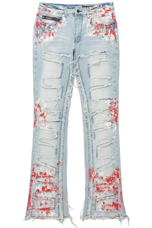 Kodak Blue/Red Painter Stacked Flare Fringe Jean sold by Rockstar Original