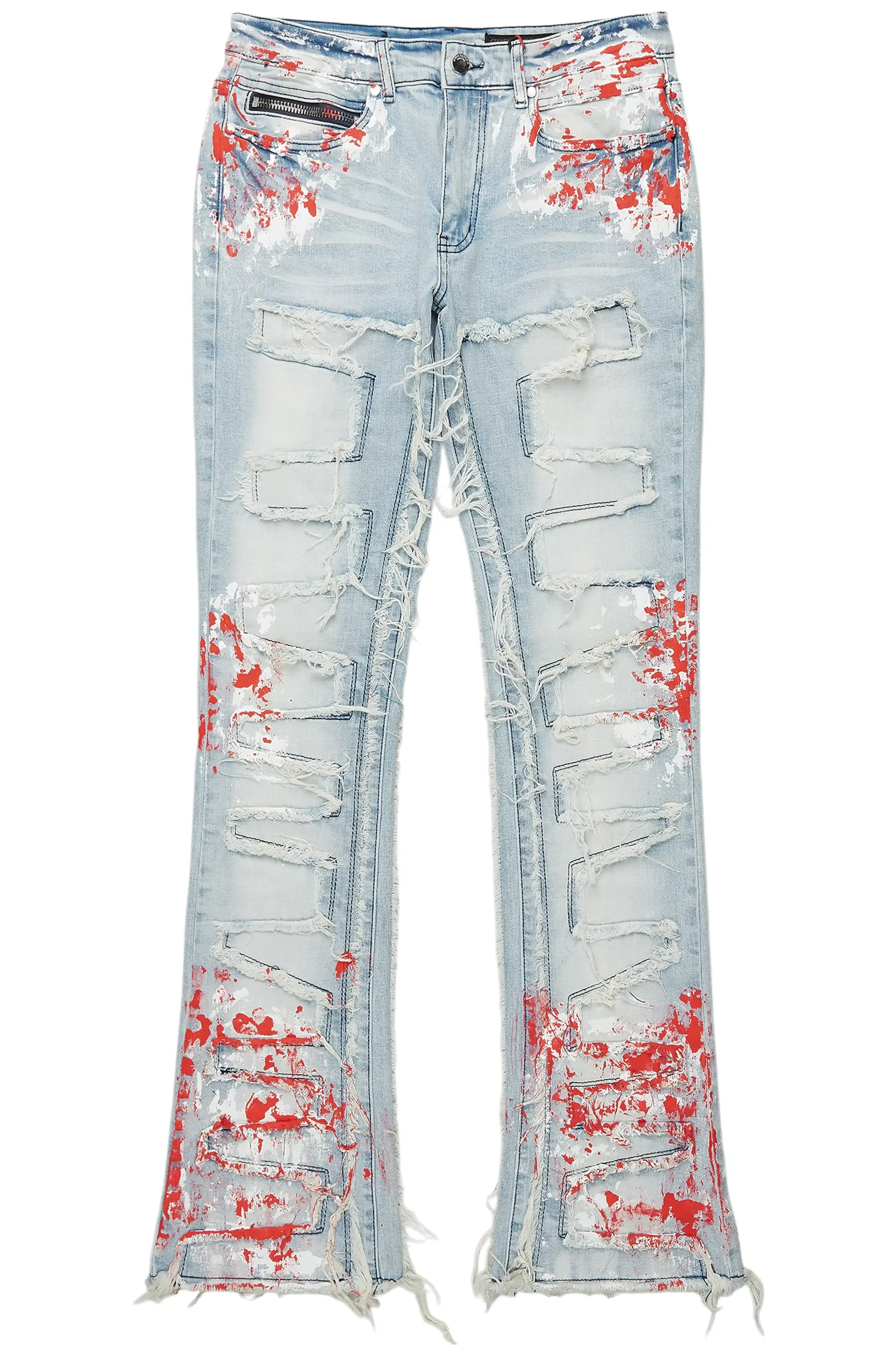 Kodak Blue/Red Painter Stacked Flare Fringe Jean sold by Rockstar Original