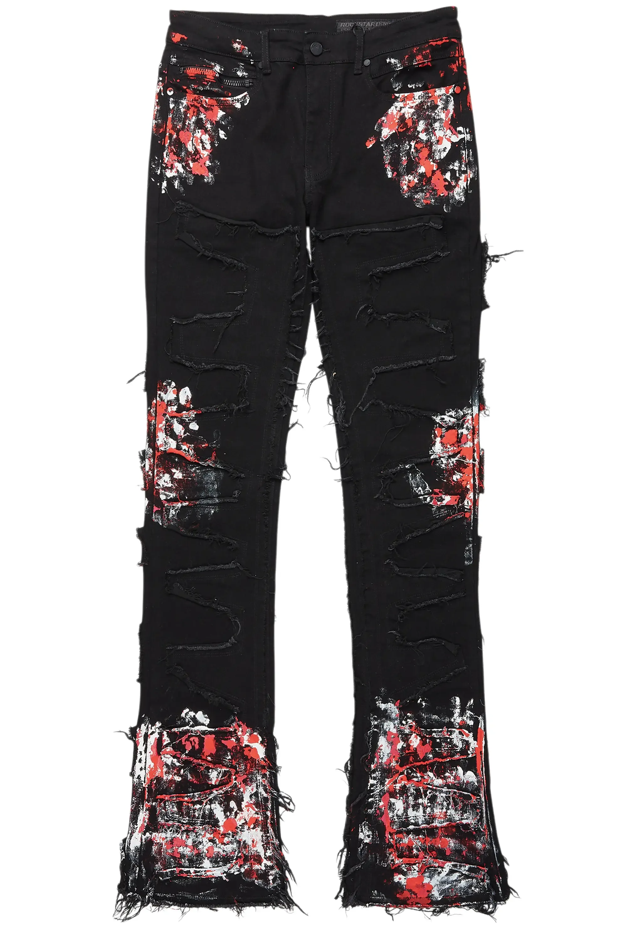 Kodak Black/Red Painter Stacked Flare Fringe Jean sold by Rockstar Original