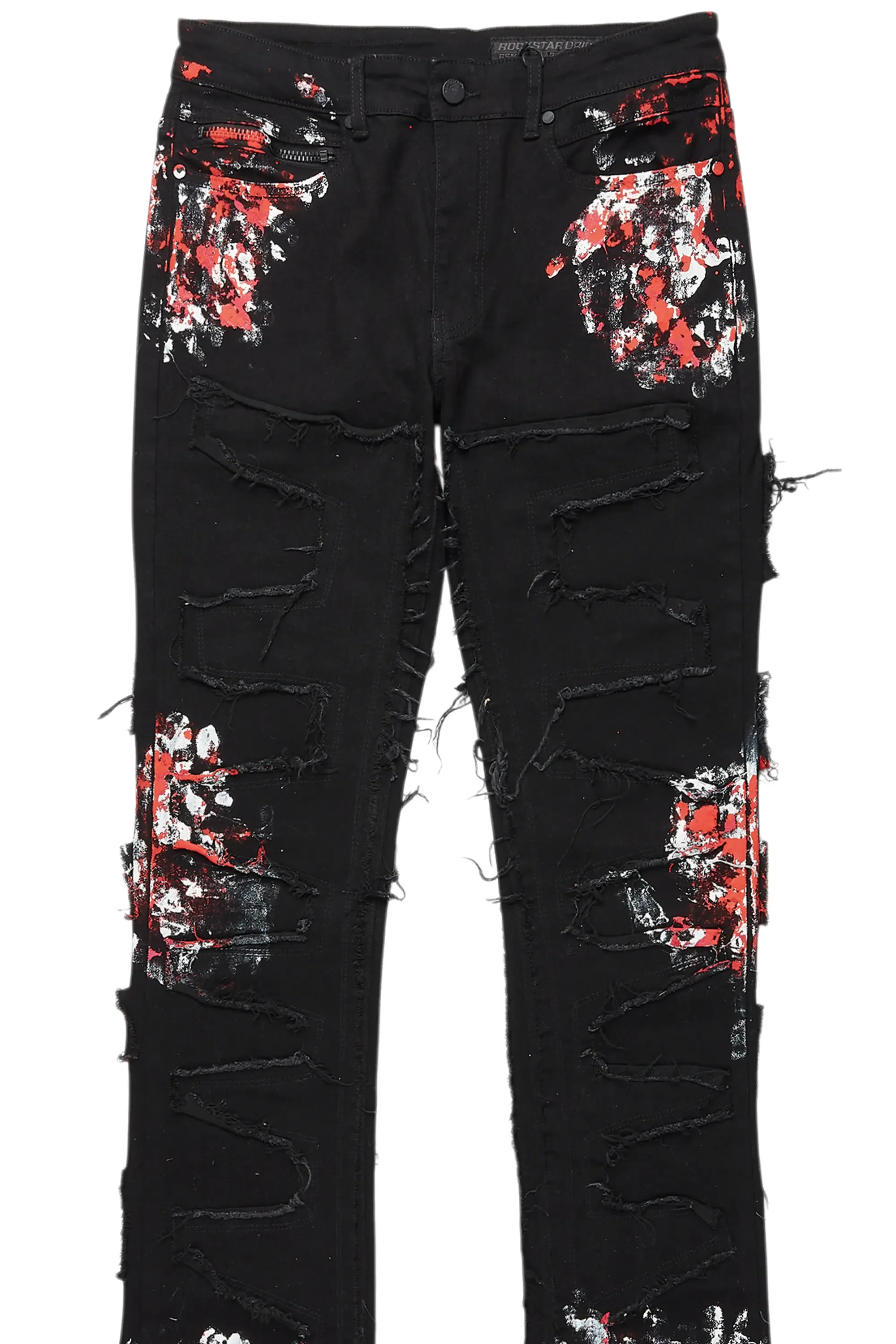 Kodak Black/Red Painter Stacked Flare Fringe Jean sold by Rockstar Original product image thumbnail 2