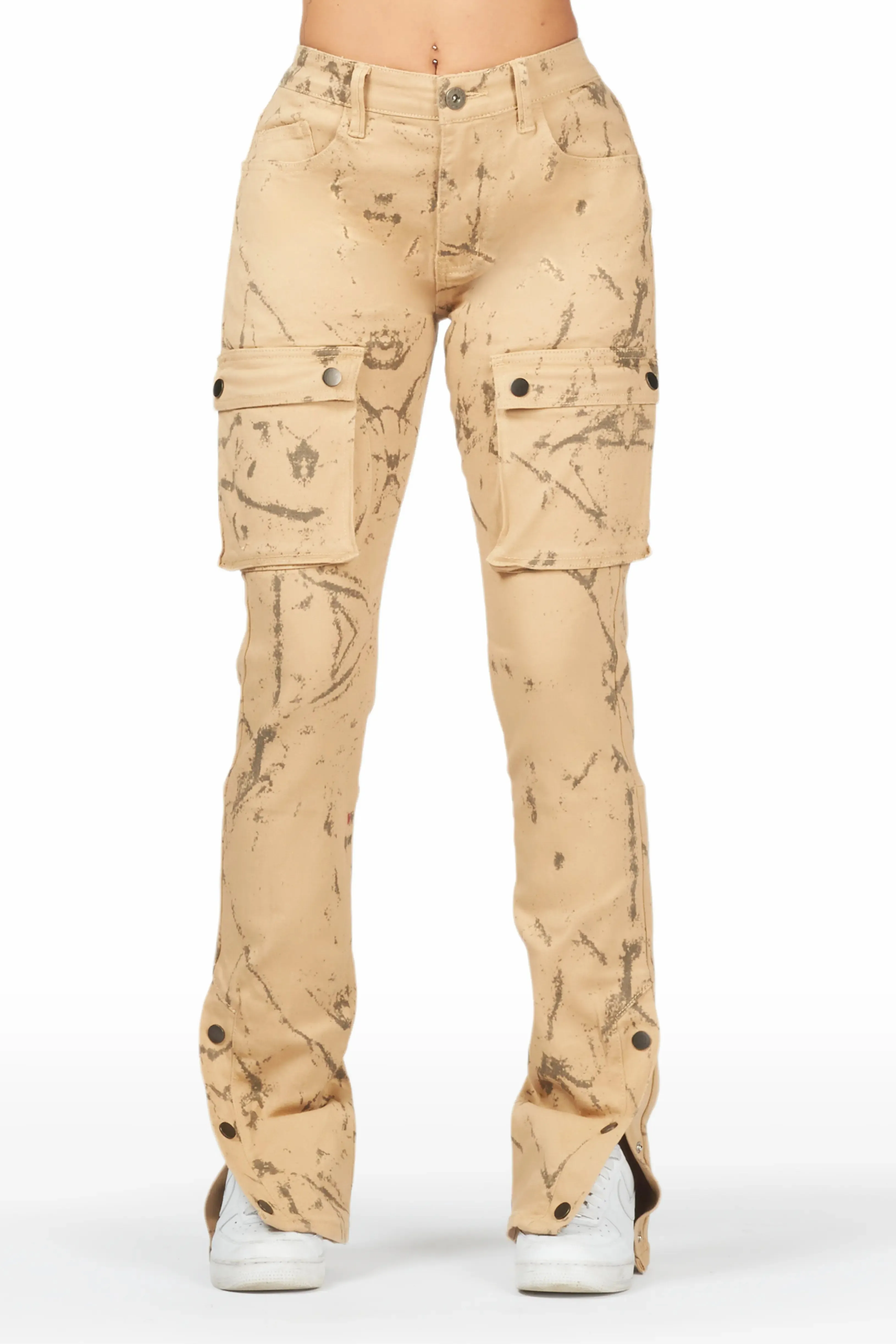 Shikira Tan Marble Stacked Flare Jean sold by Rockstar Original