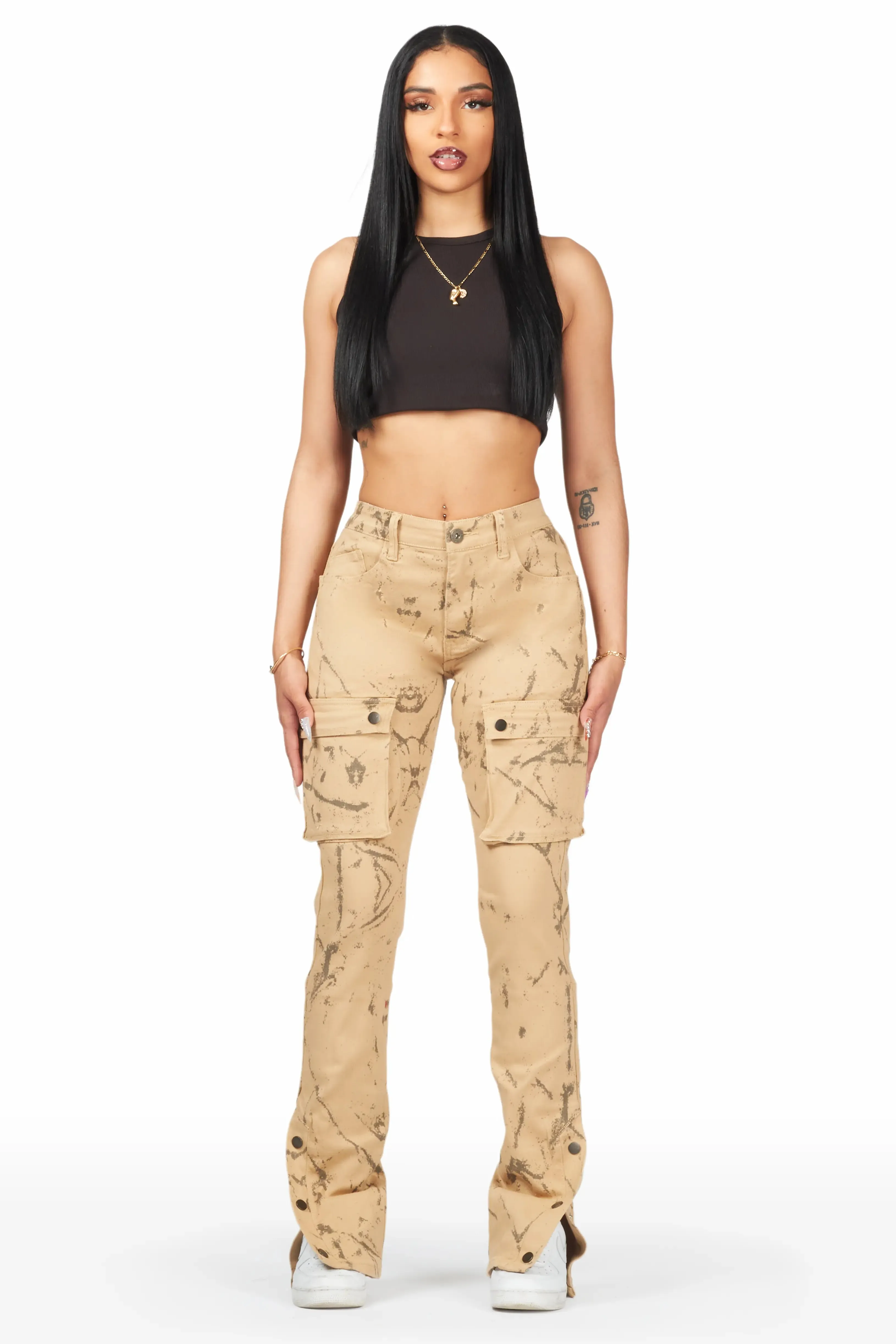 Shikira Tan Marble Stacked Flare Jean sold by Rockstar Original product image thumbnail 2