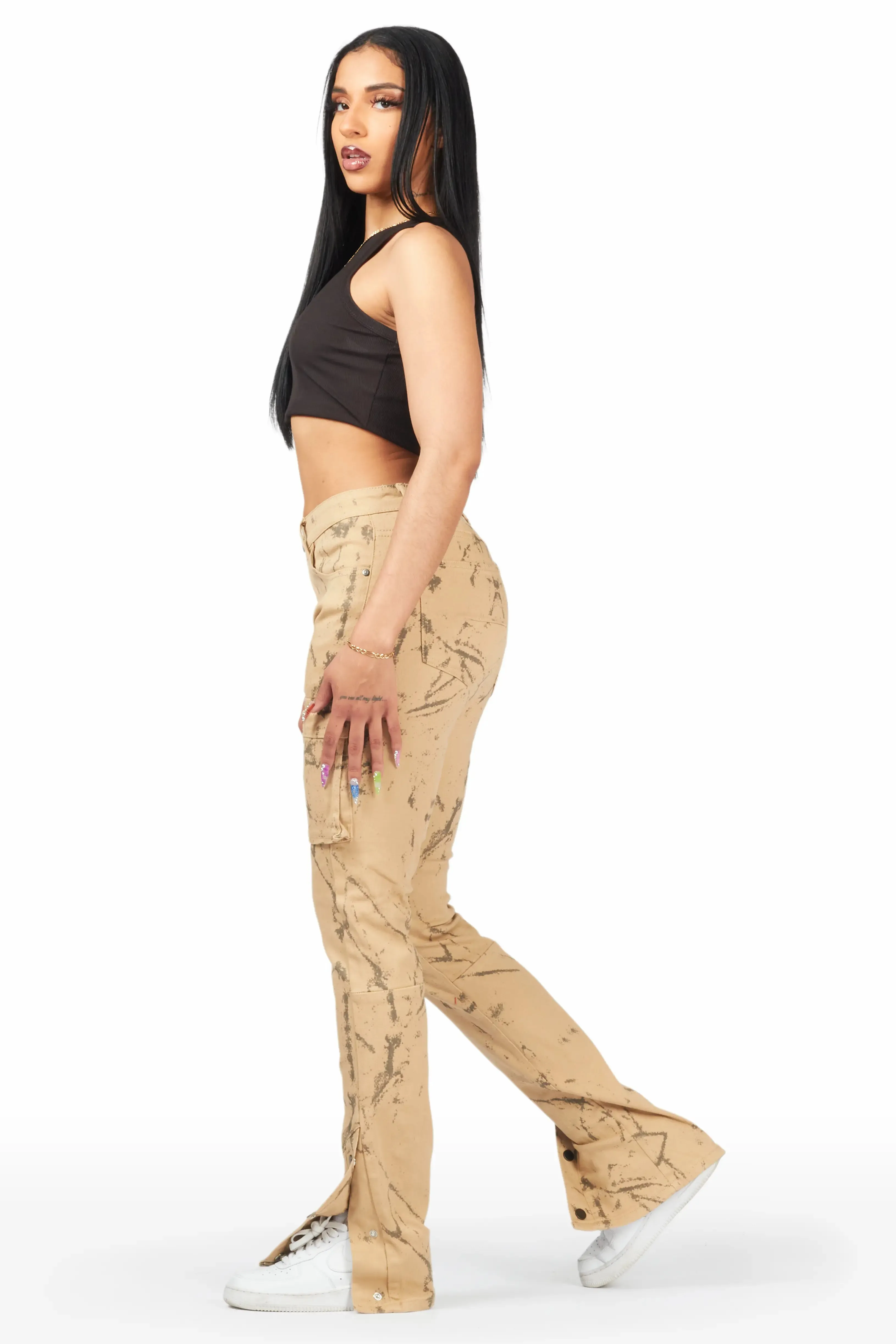 Shikira Tan Marble Stacked Flare Jean sold by Rockstar Original product image thumbnail 3