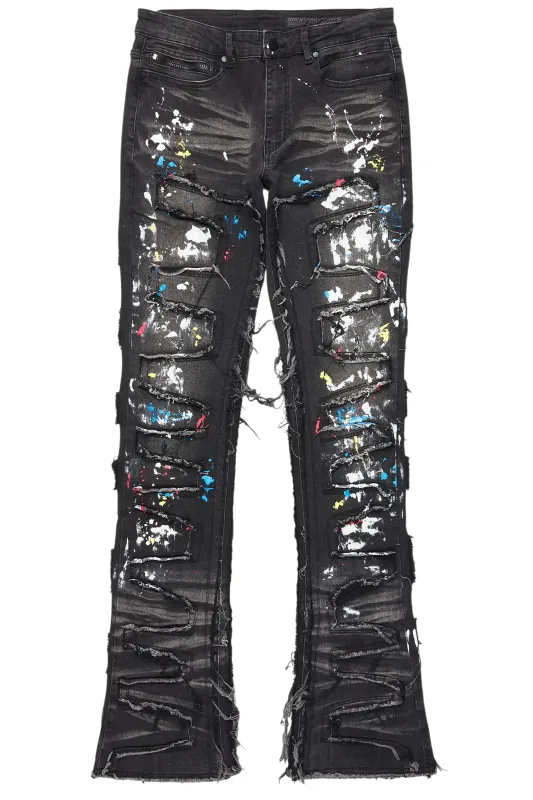 Shaddie Dark Grey Painter Stacked Flare Jean sold by Rockstar Original