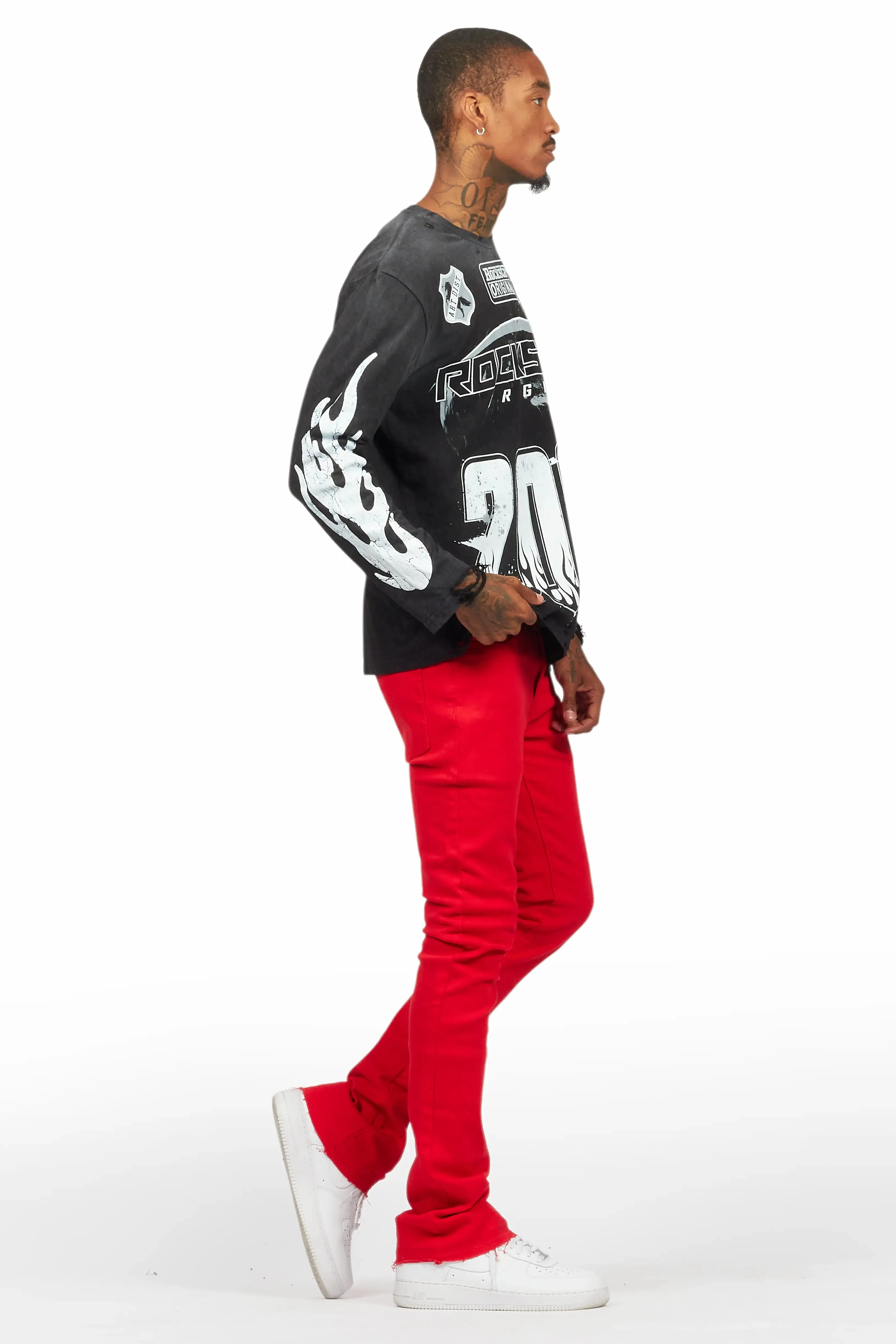 Dag Red Stacked Flare Jean sold by Rockstar Original product image thumbnail 4