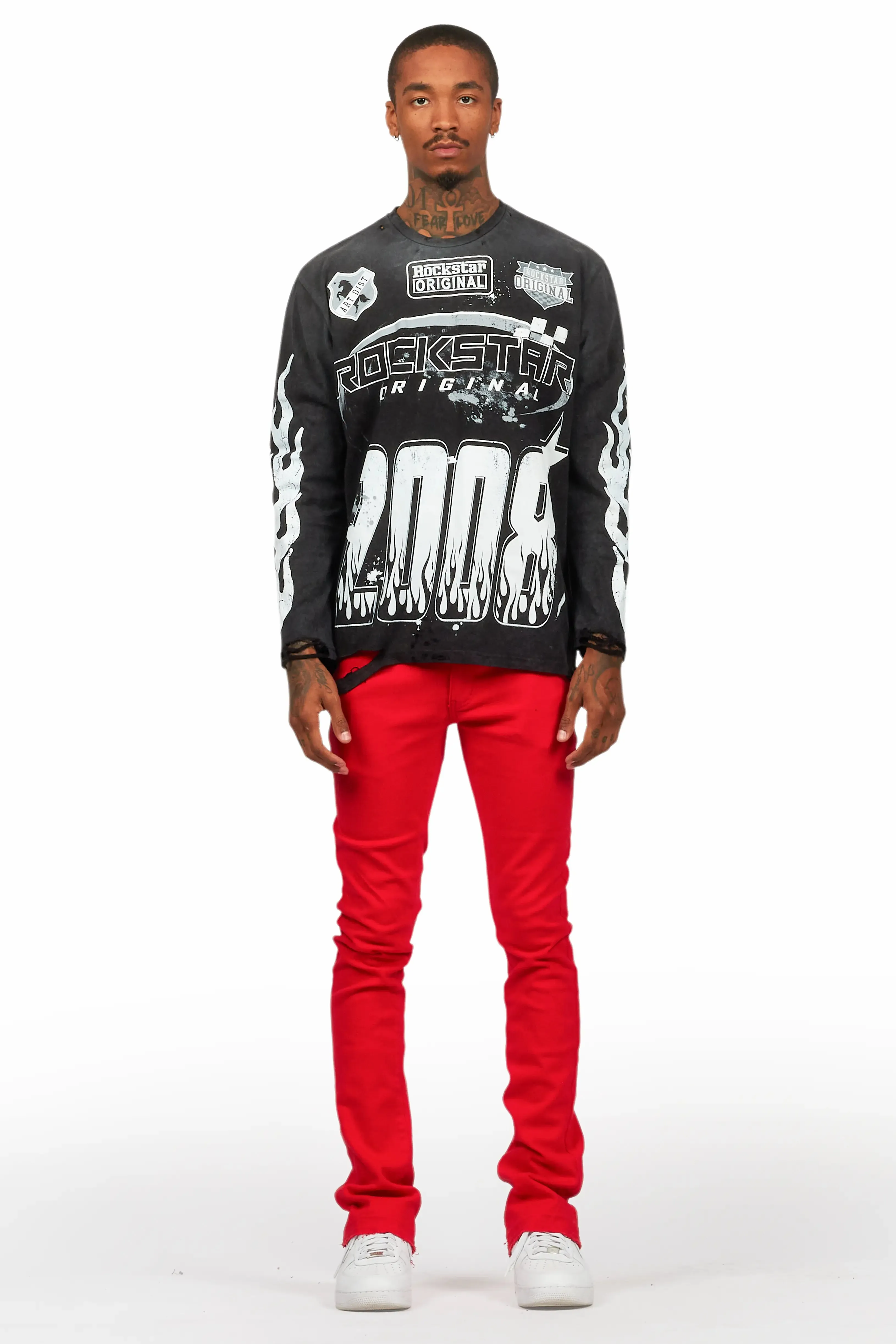 Dag Red Stacked Flare Jean sold by Rockstar Original product image thumbnail 3