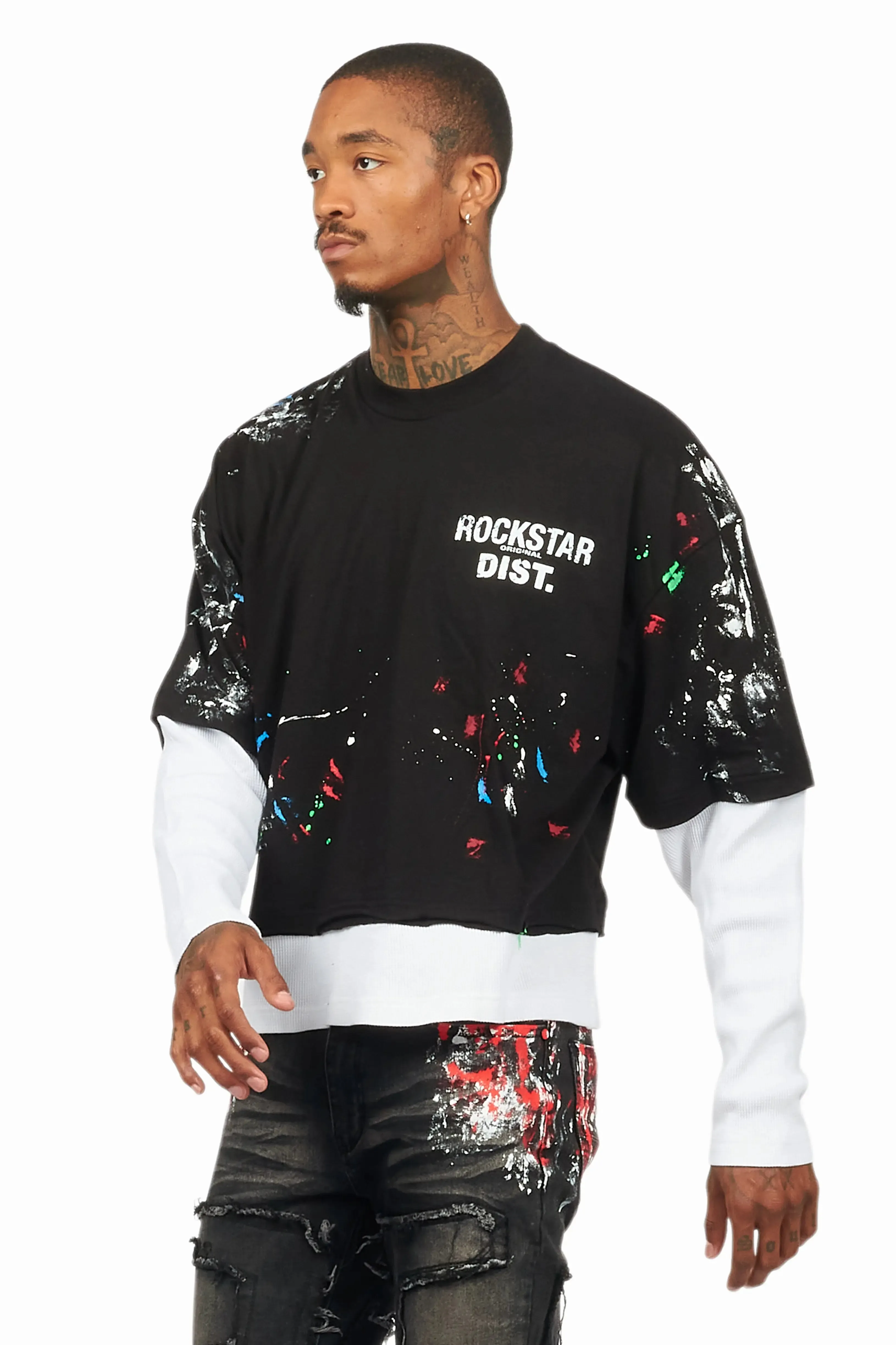 Odell Black Thermal Double Layer Boxy Crop T-Shirt sold by Rockstar Original product image thumbnail 5