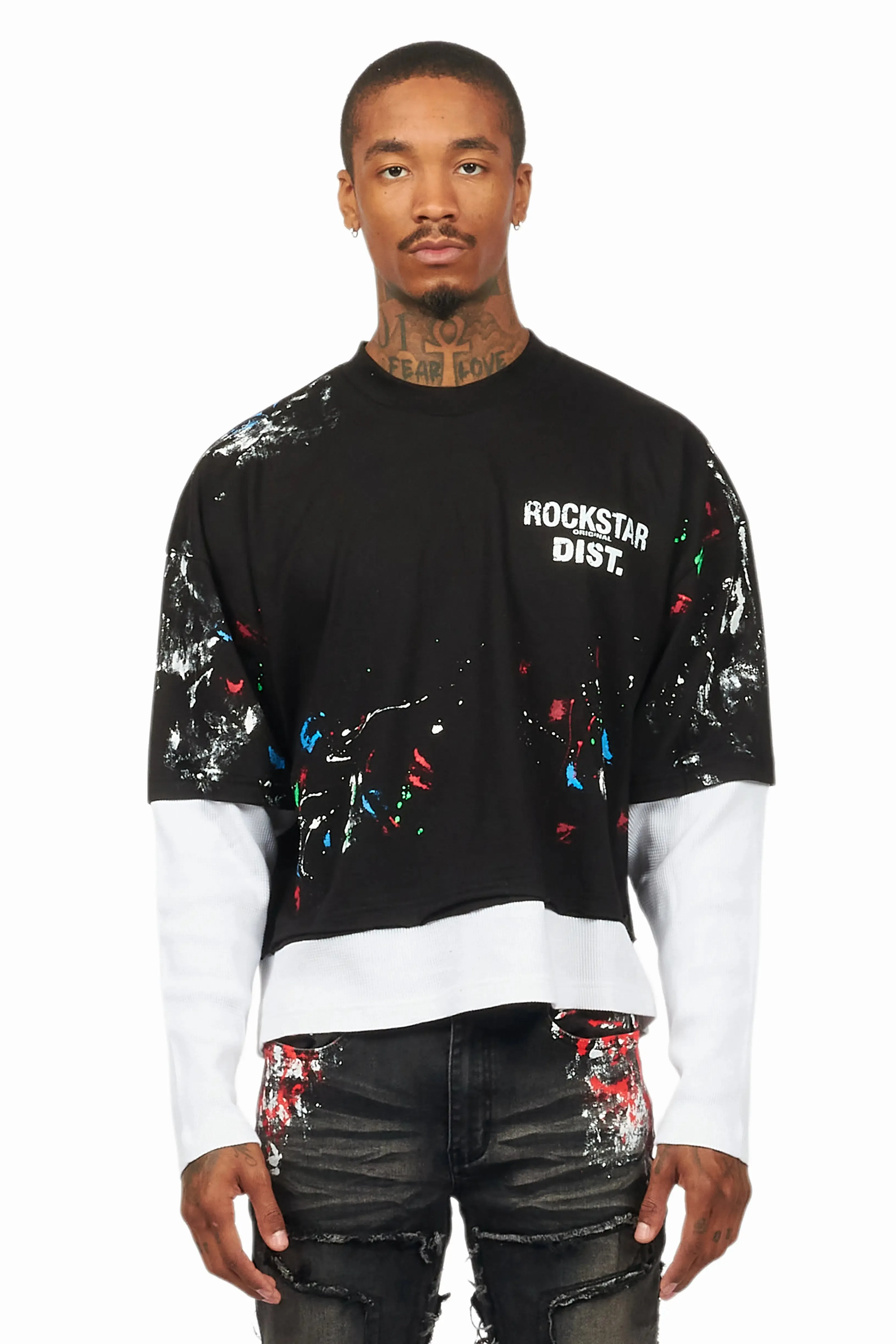 Odell Black Thermal Double Layer Boxy Crop T-Shirt sold by Rockstar Original product image thumbnail 2
