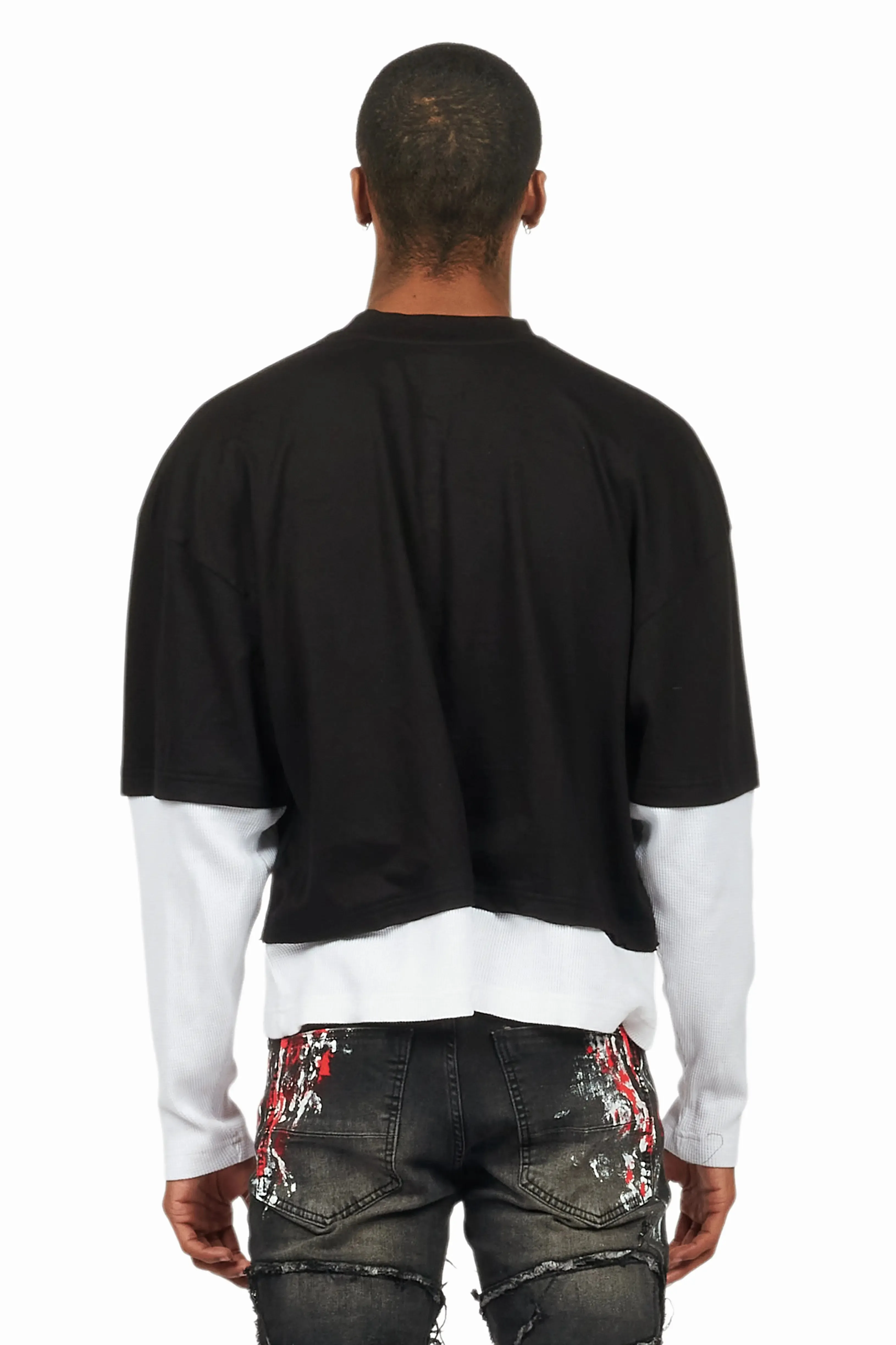 Odell Black Thermal Double Layer Boxy Crop T-Shirt sold by Rockstar Original product image thumbnail 4